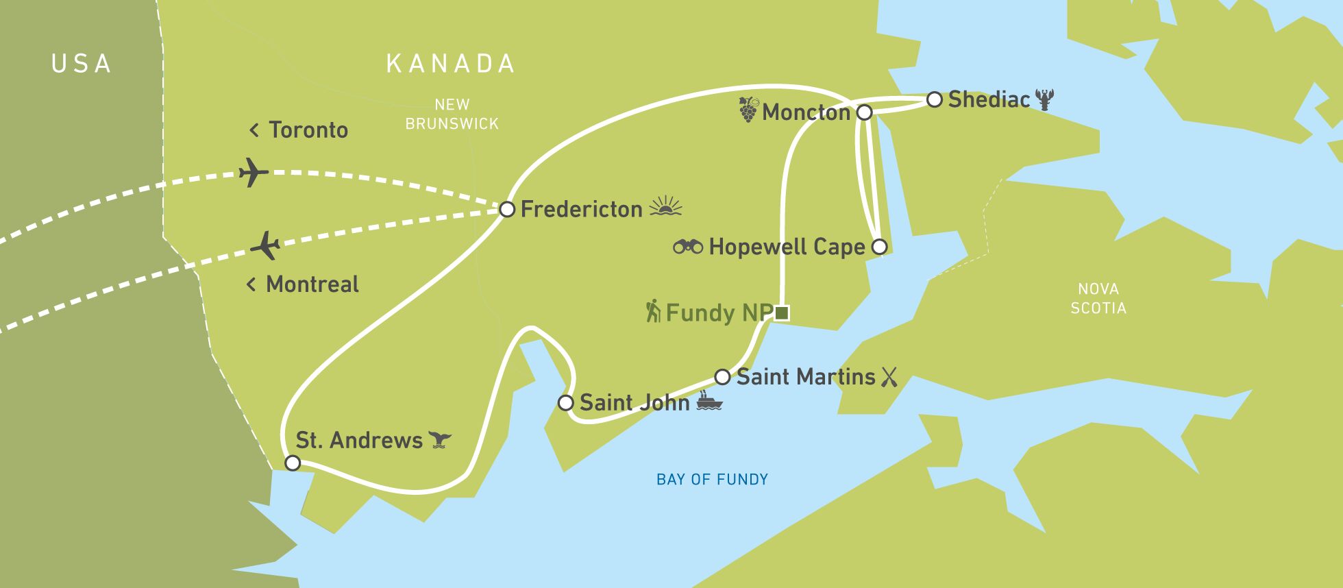 Die Reiseroute von Katharina Lenhard durch New Brunswick