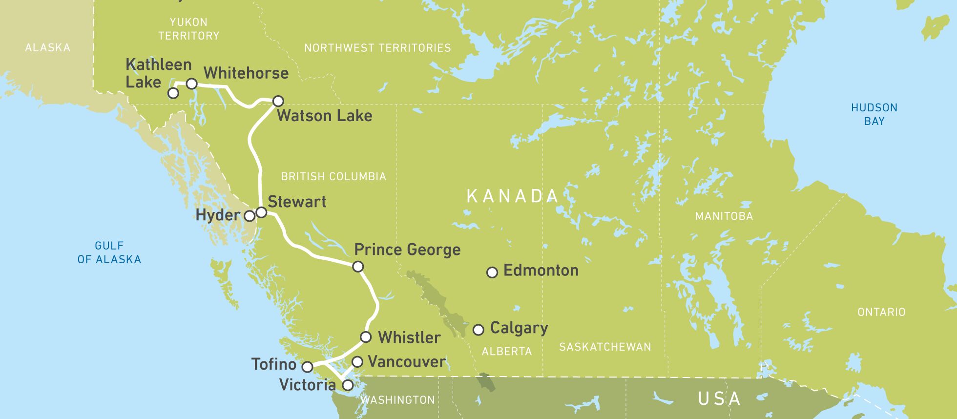 Die Reiseroute von Lena Weigert von Vancouver nach Whitehorse Die Reiseroute von Lena Weigert von Vancouver nach Whitehorse