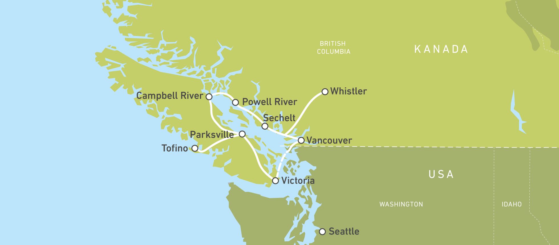 Die Reiseroute von Sabrina Albrecht durch Westkanada