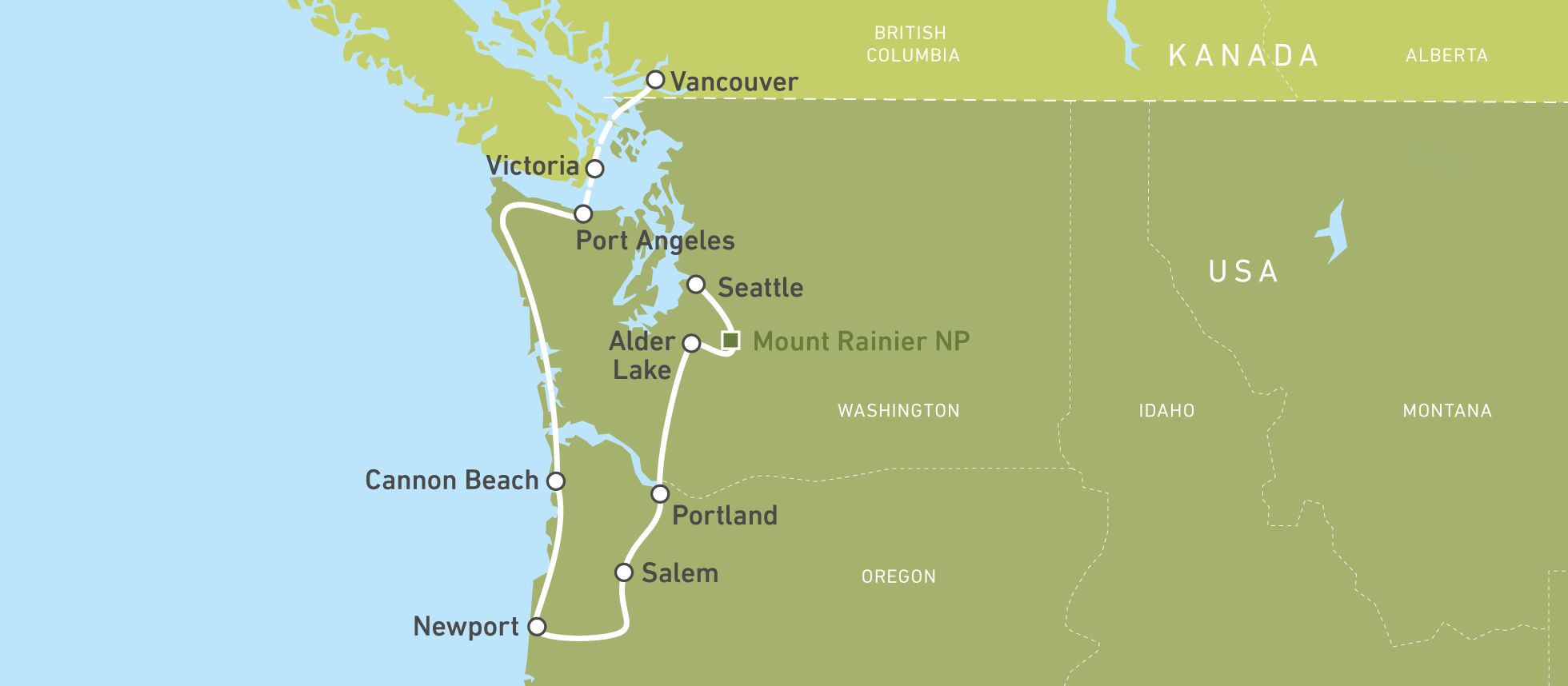 Die Reiseroute von Kristin Weide durch Westkanada