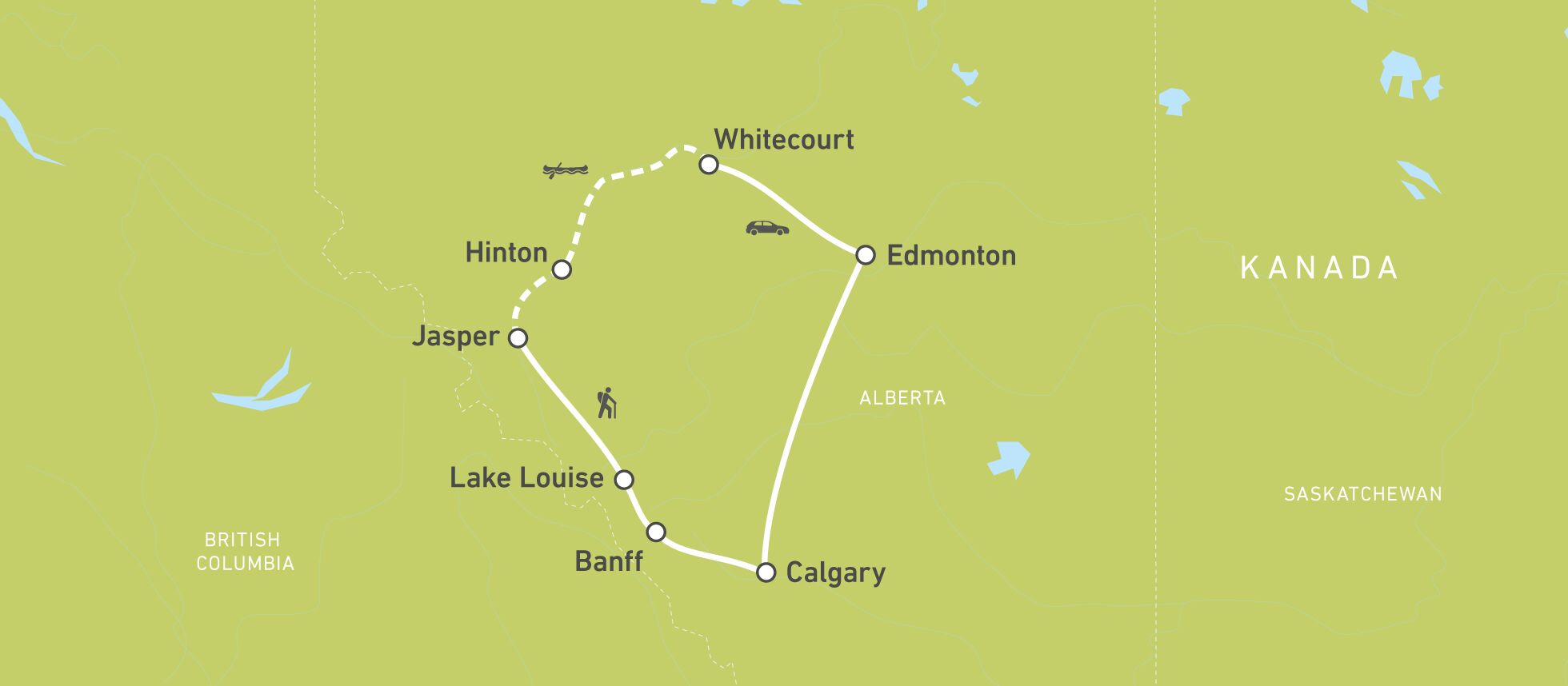 Die Reiseroute von Cindy durch Westkanada