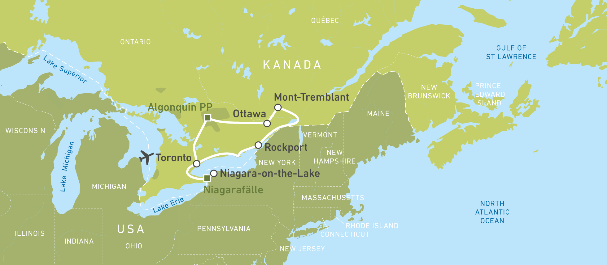Die Reiseroute von Vanessa durch Ostkanada Die Reiseroute von Vanessa durch Ostkanada