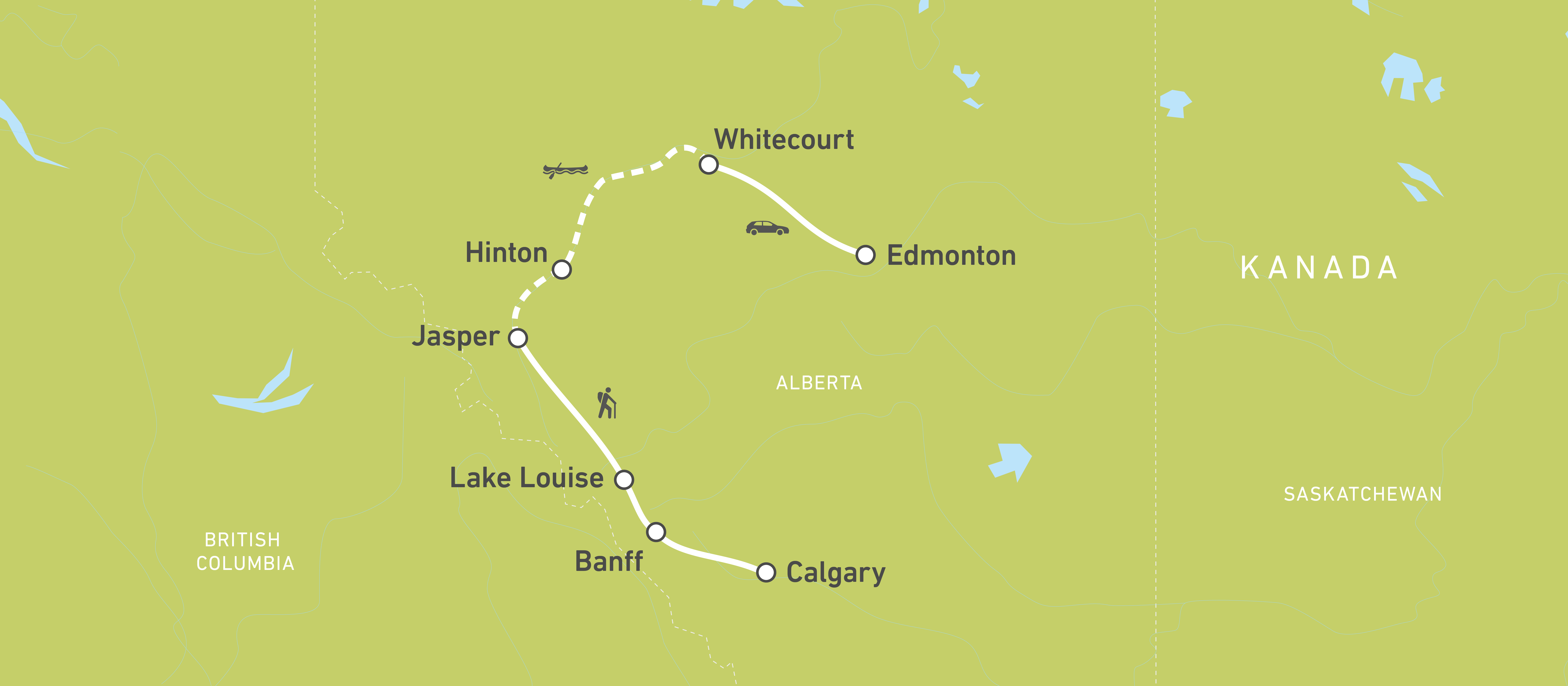 Die Reiseroute von Cindy durch Westkanada