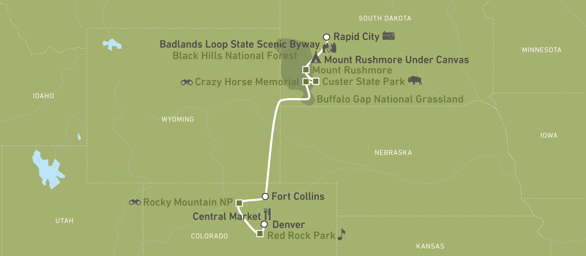 Karte einer Reise durch die Rocky-Mountain-Staaten von CANUSA Mitarbeiterin Madlen Madaus