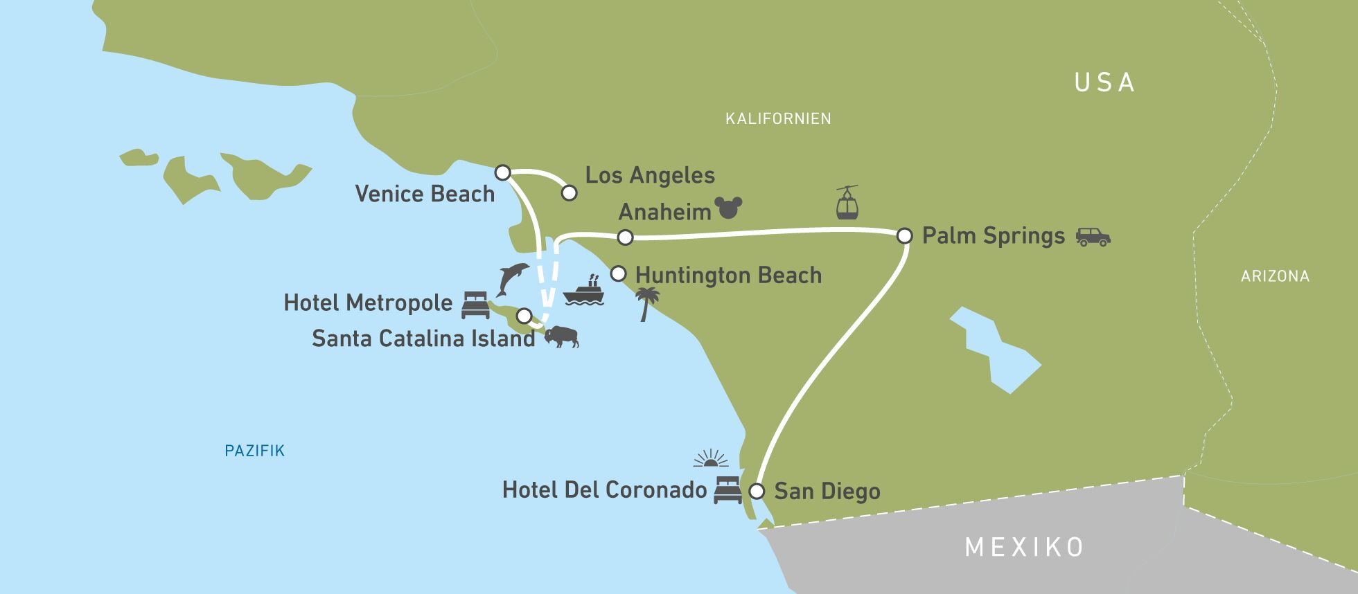Routenkarte der Reise von CANUSA Mitarbeiterinnen Anngret Rossol und Madlen Madaus Routenkarte der Reise von CANUSA Mitarbeiterinnen Anngret Rossol und Madlen Madaus