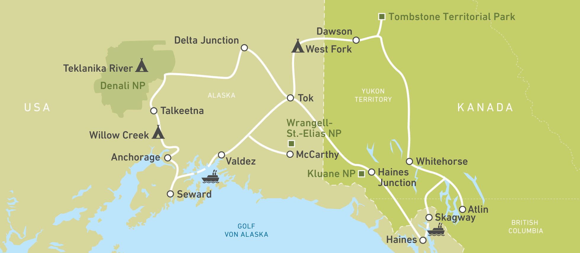 Eine Route durch Alaska und Yukon