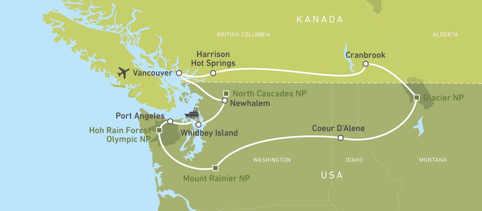 Die Reiseroute von Cindy Heider durch den Nordwesten der USA