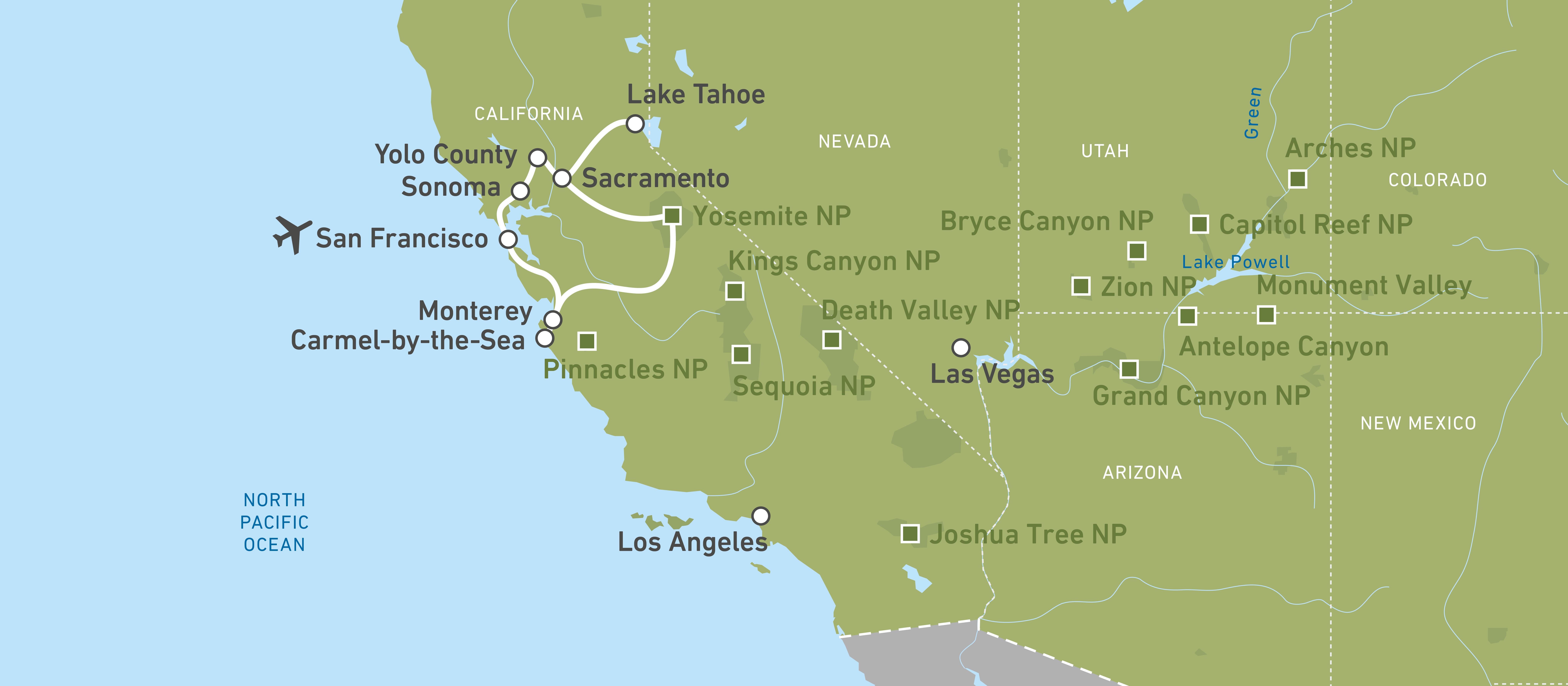 Die Reiseroute von Markus Balthes durch Kalifornien