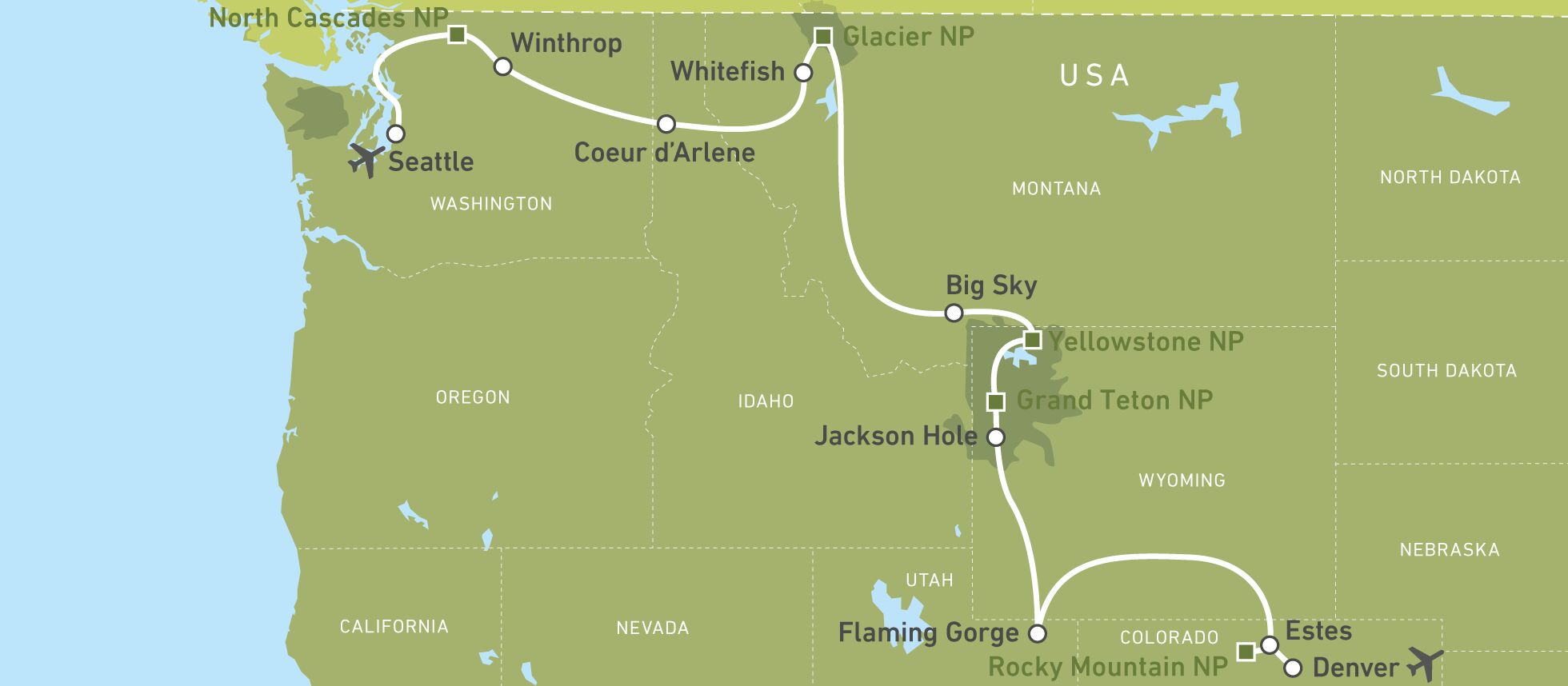 Die Reiseroute von Natalia durch die USA