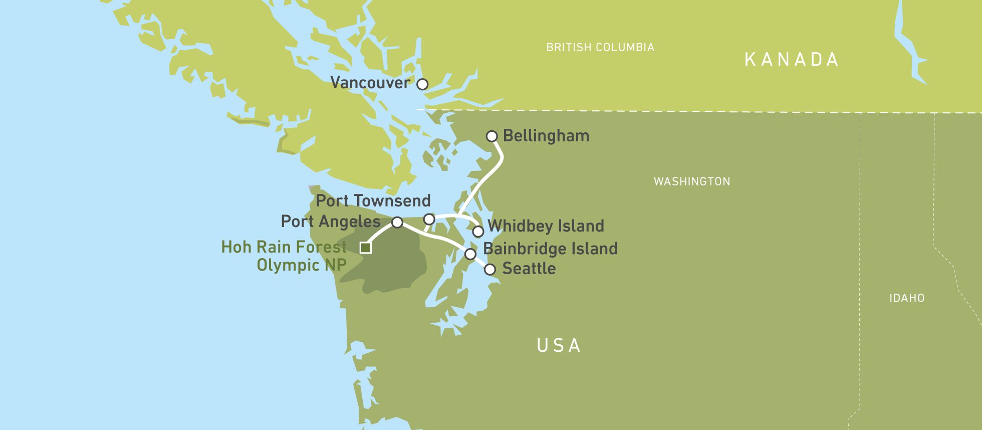 Die Reiseroute von Tabea Wahl durch Washington State