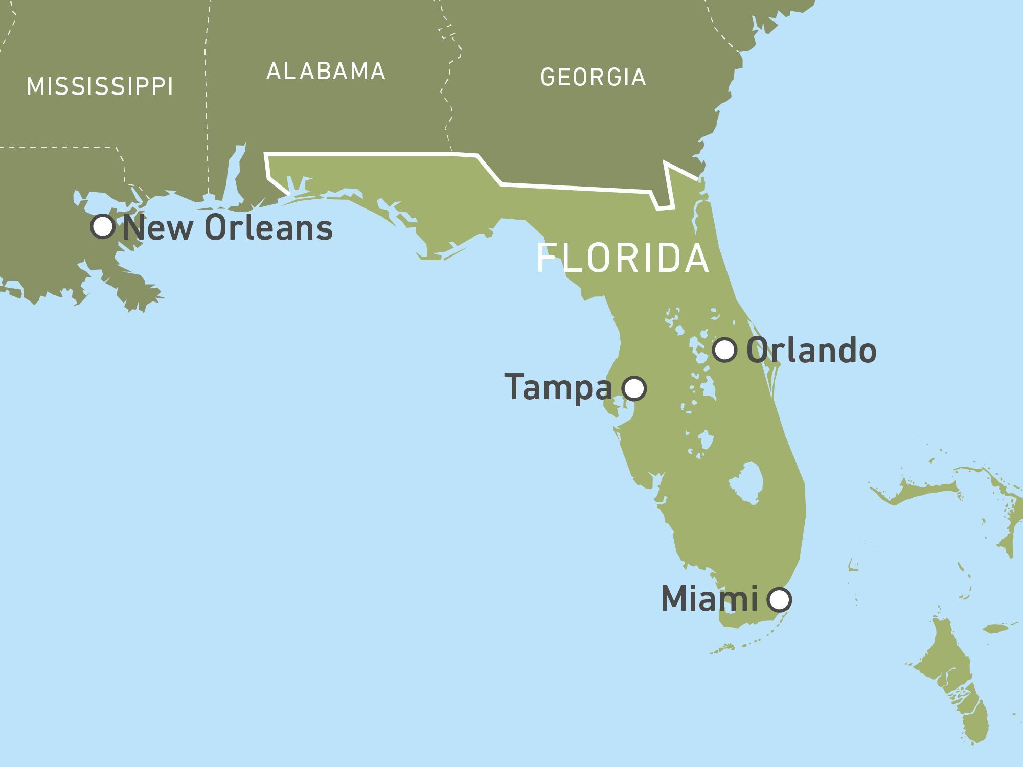Karte mit Übersicht über Florida