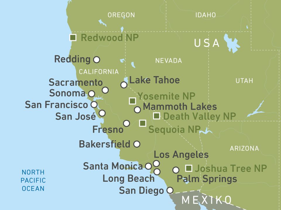 Übersichtskarte von Kalifornien Karte von Kalifornien mit Städten und Nationalparks