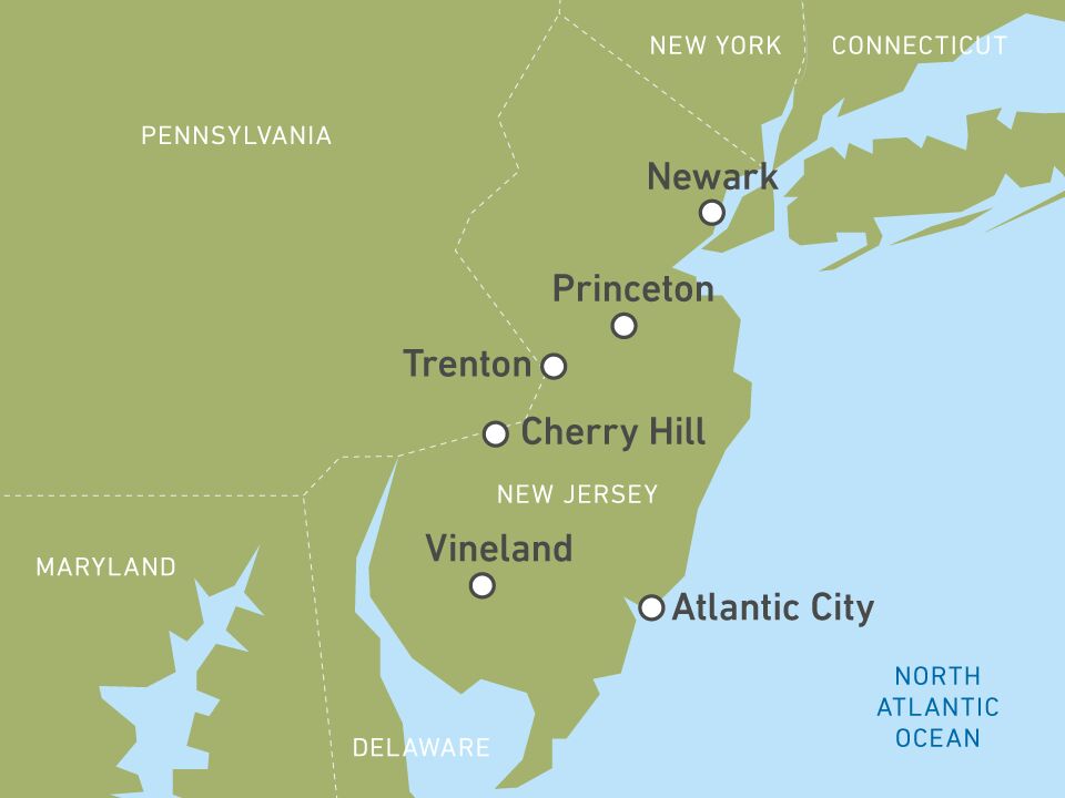 Karte von New Jersey an der Ostküste der USA Karte von New Jersey an der Ostküste der USA