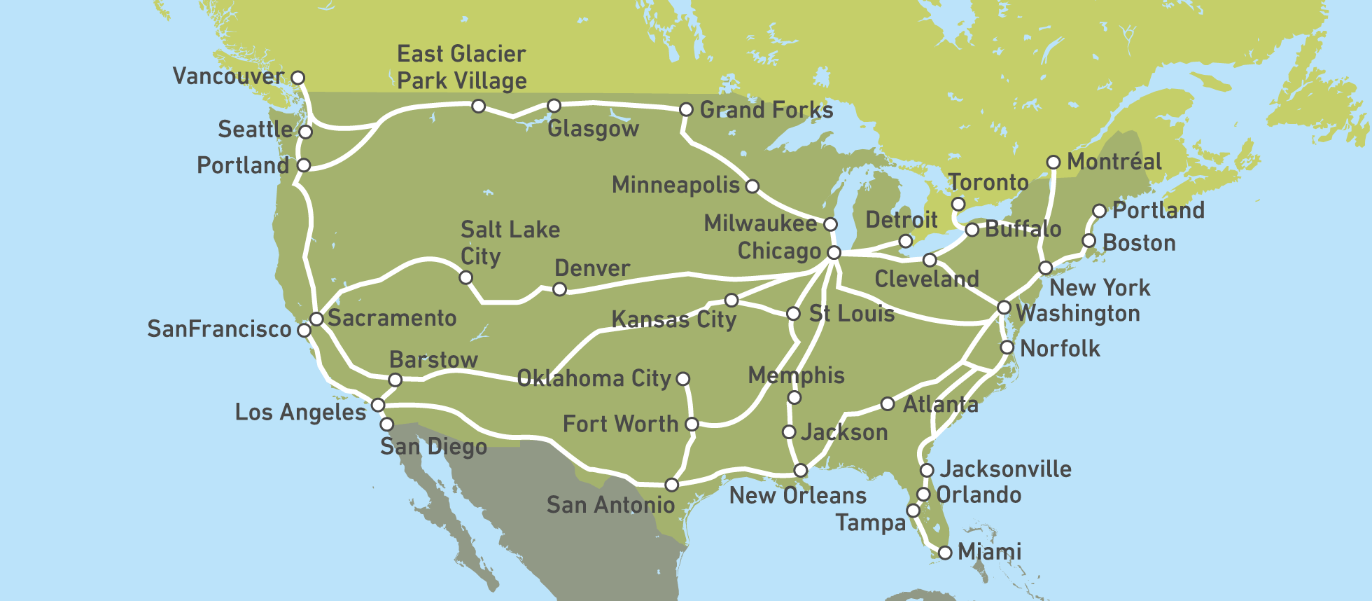 Streckenkarte von Amtrak Streckenkarte von Amtrak
