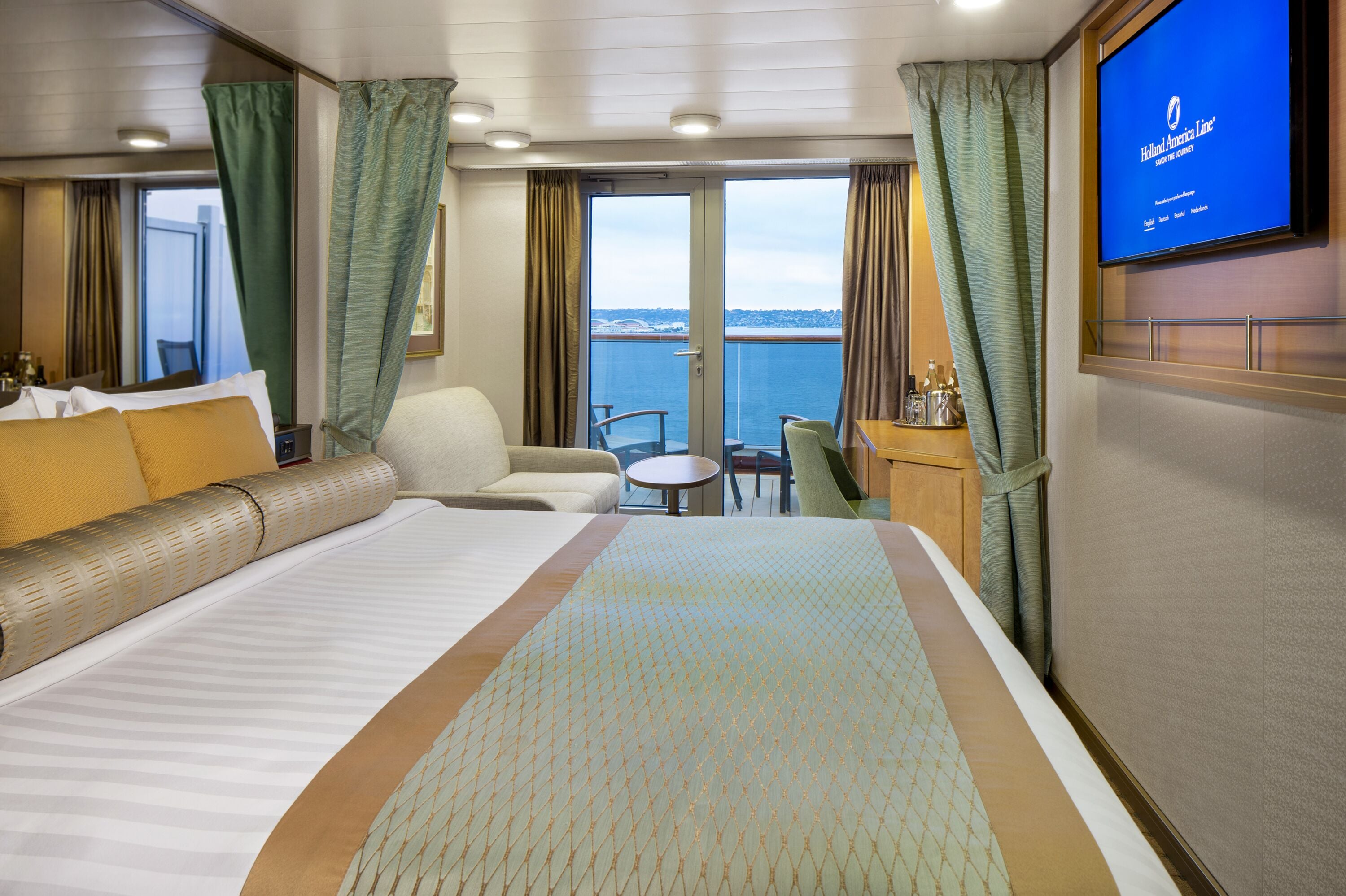 Eine Kabine mit Balkon auf der MS Zuiderdam von Holland America Line