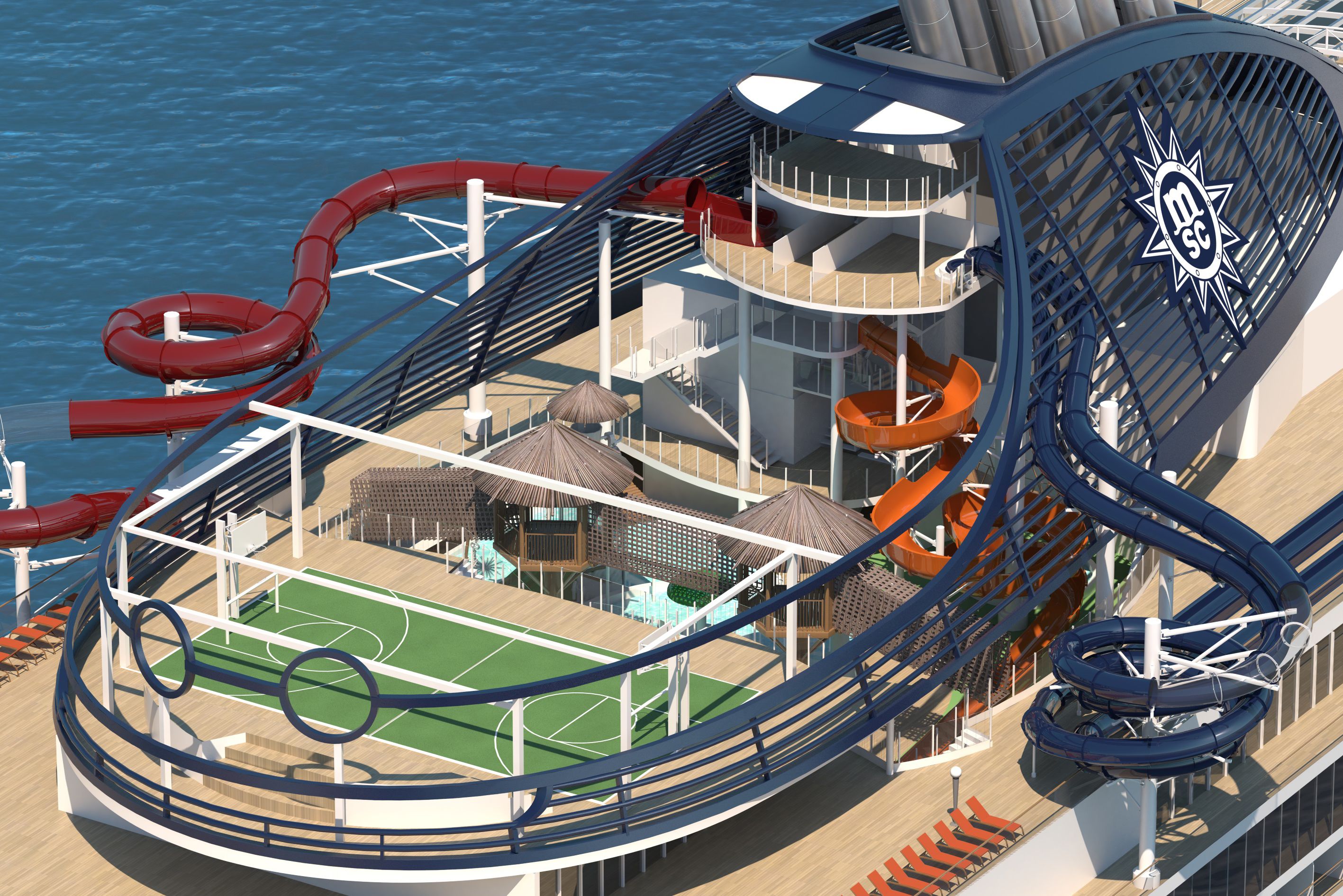 Pooldeck und Rutschen Bord der MSC Seaside