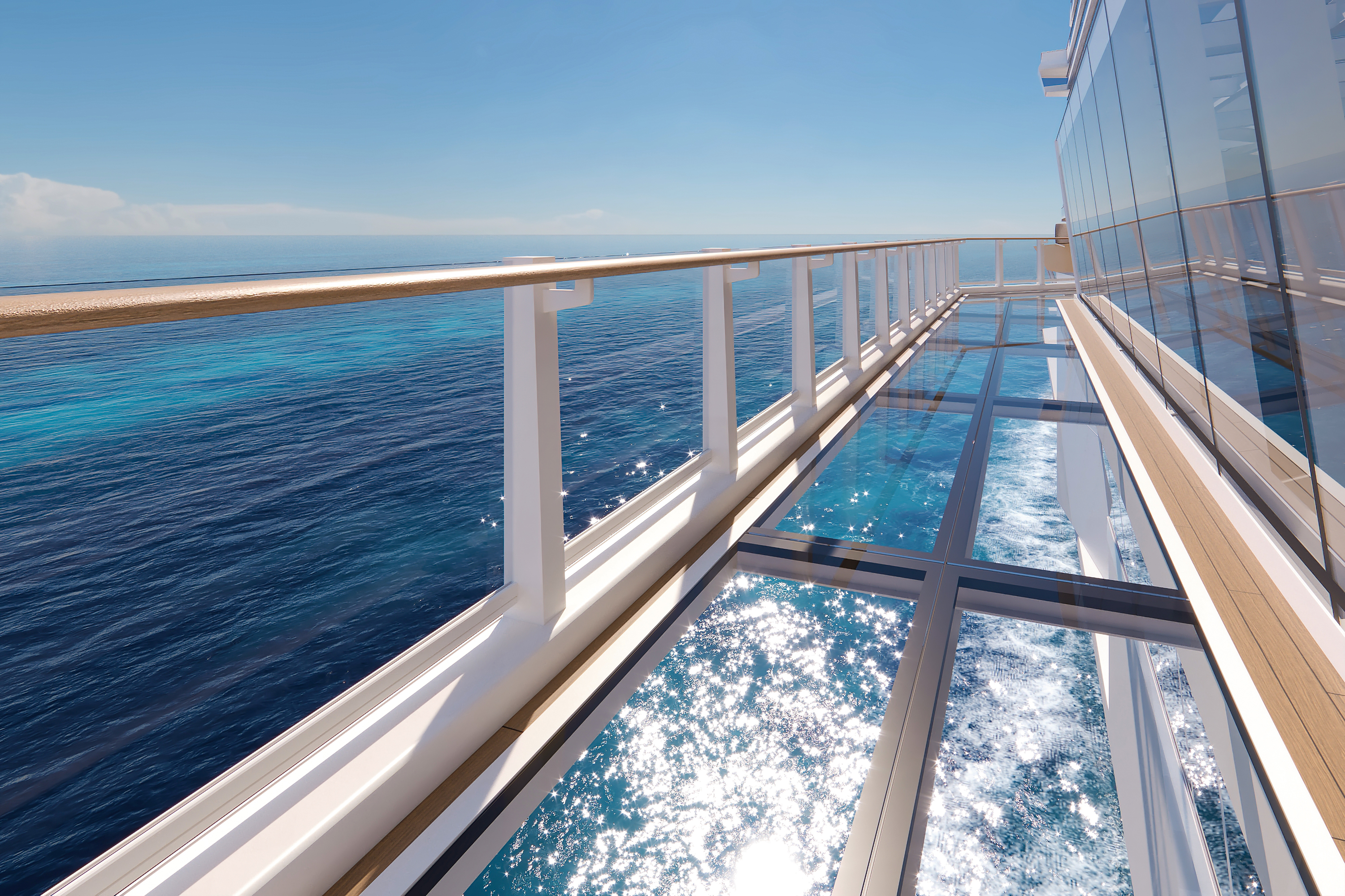 Das Meer beobachten auf dem gläsernen Oceanwalk am Ocean Boulevard auf der Norwegian Prima