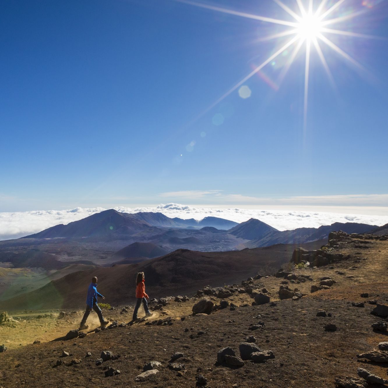 Couple hiking Haleakala Crater