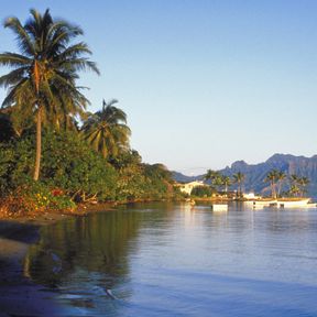 Kaneohe Bay, large bay for sailing on Oahu's windward (Eastern) coast. kaneohe bay ocean oahu landscape horizontal day Douglas Peebles. Please Credit the photographer in any printed piece in which this image is used.