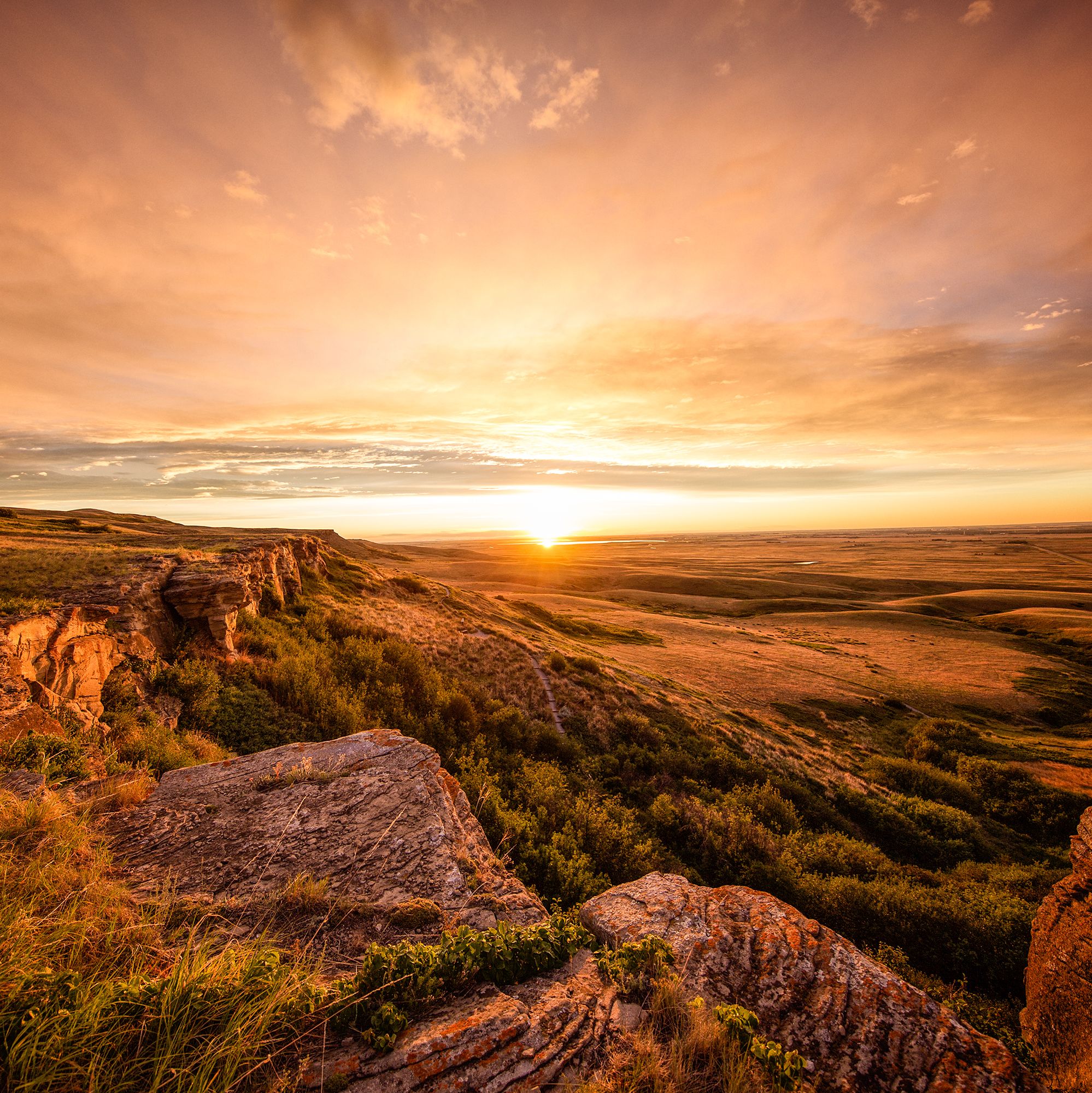 Sonnenuntergang im Head Smashed In - Buffalo Jump