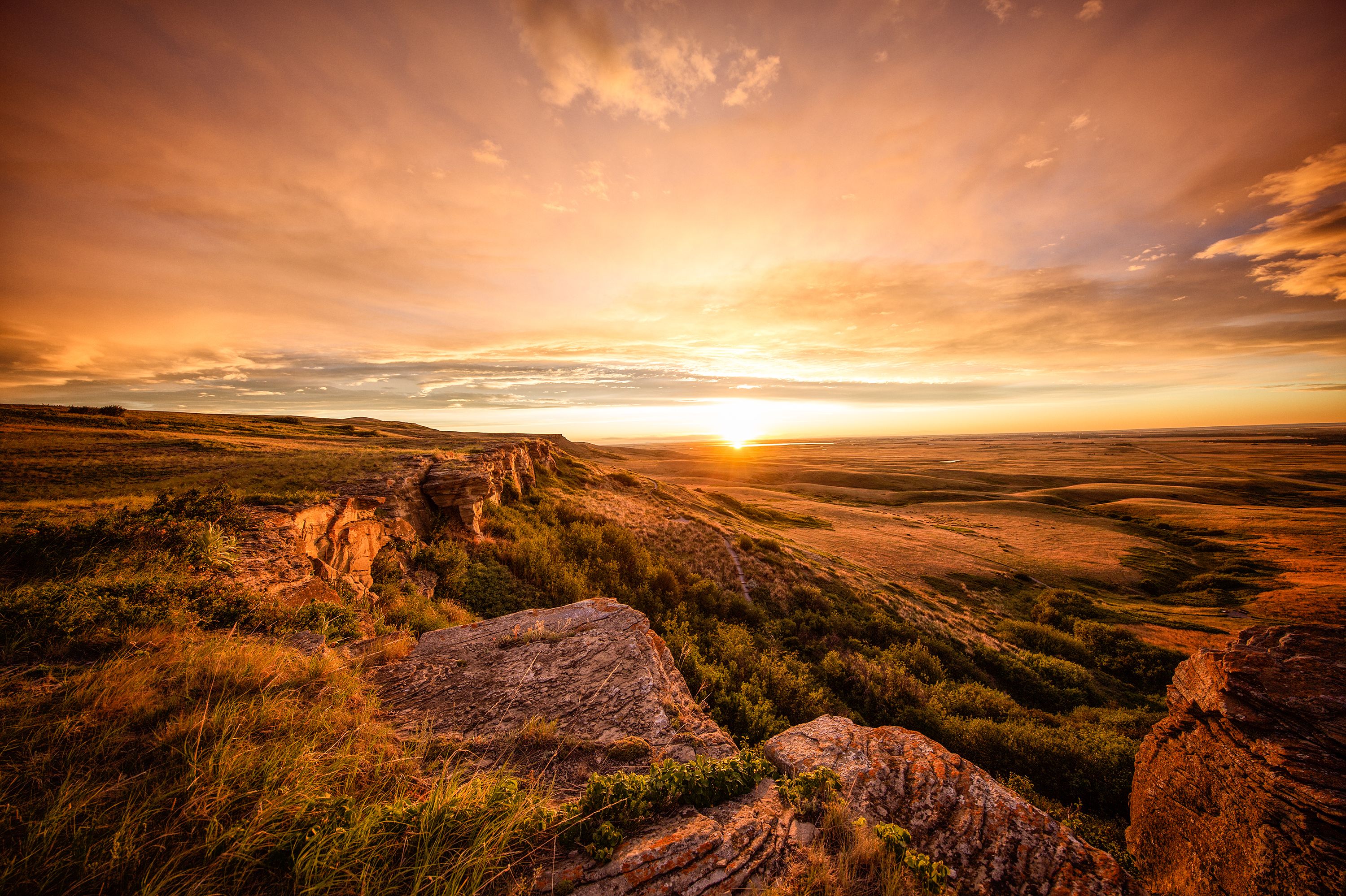 Sonnenuntergang im Head Smashed In - Buffalo Jump