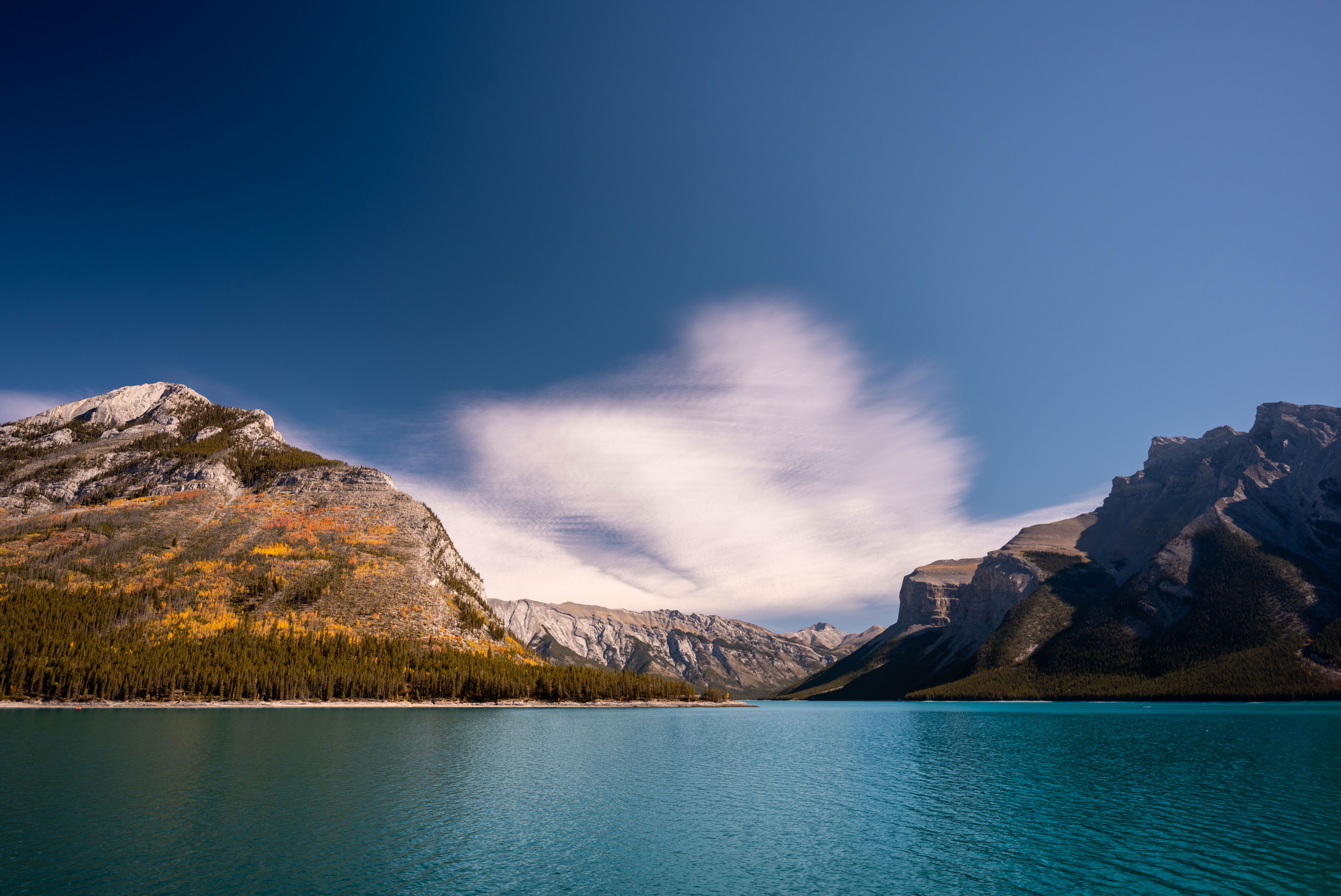 Herbst am Lake Minnewanka - Türkisblau trifft Gold Herbst am Lake Minnewanka - Türkisblau trifft Gold