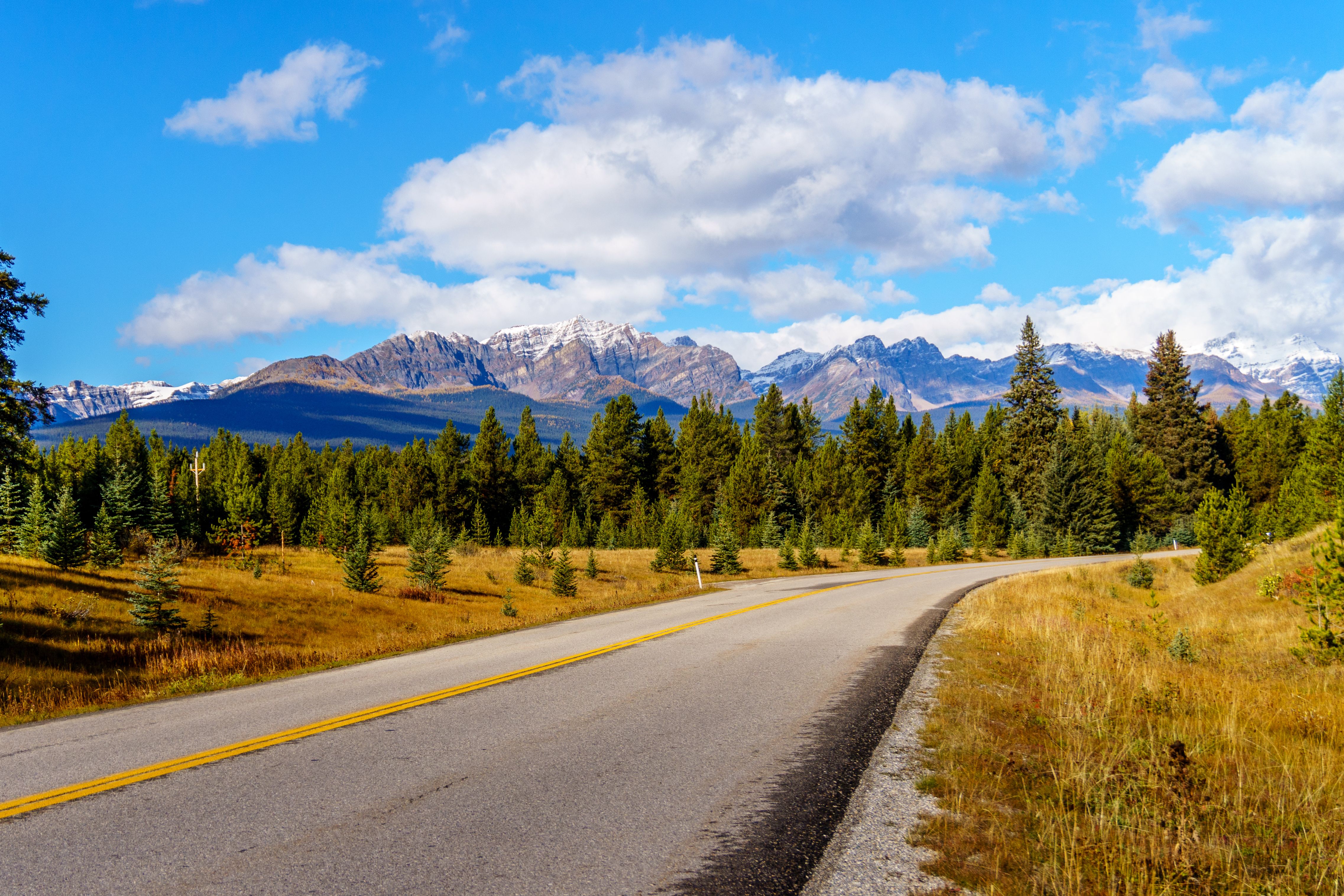 Blick auf die Bow Mountain Range vom Bow Valley Parkway im Banff National Park, Alberta