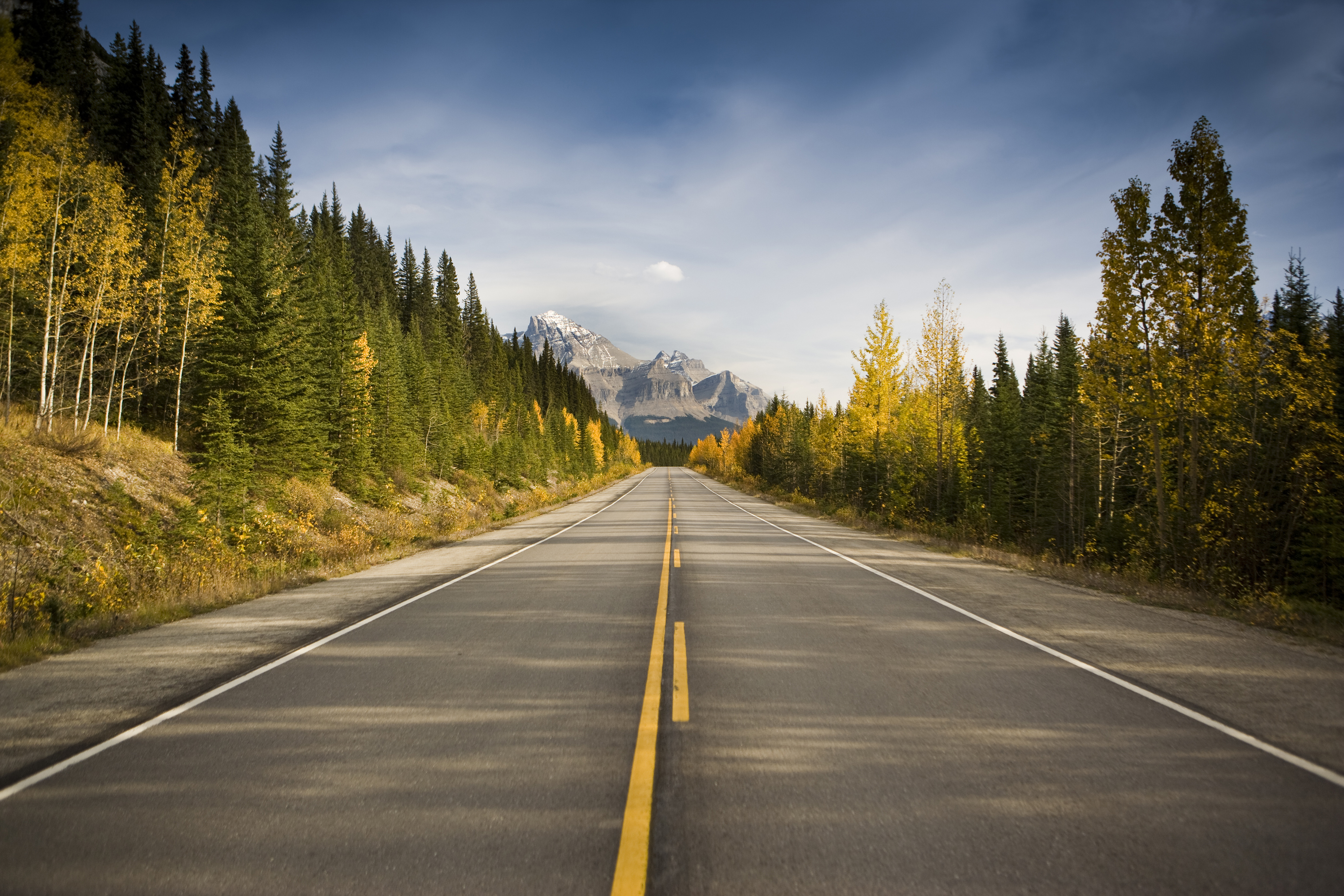 Der Icefields Parkway führt durch die Bergkulisse der Rocky Mountains im Banff Nationalpark in Alberta