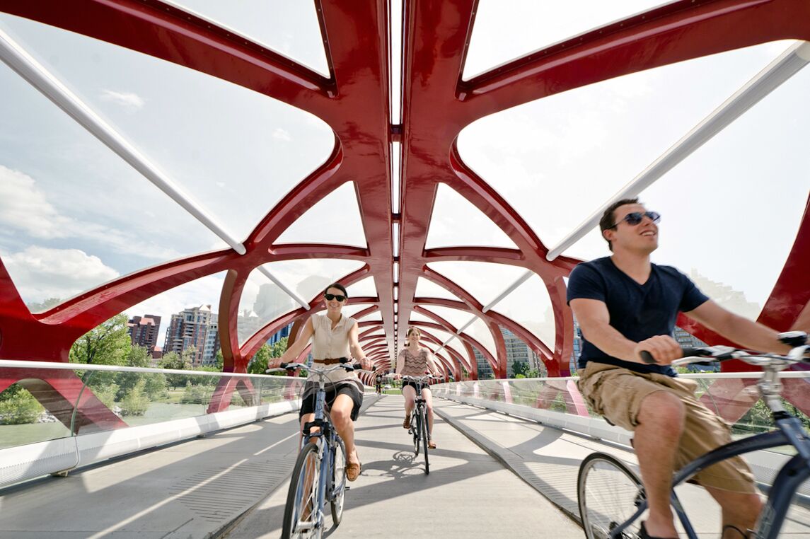 Biking on Peace Bridge, Calgary