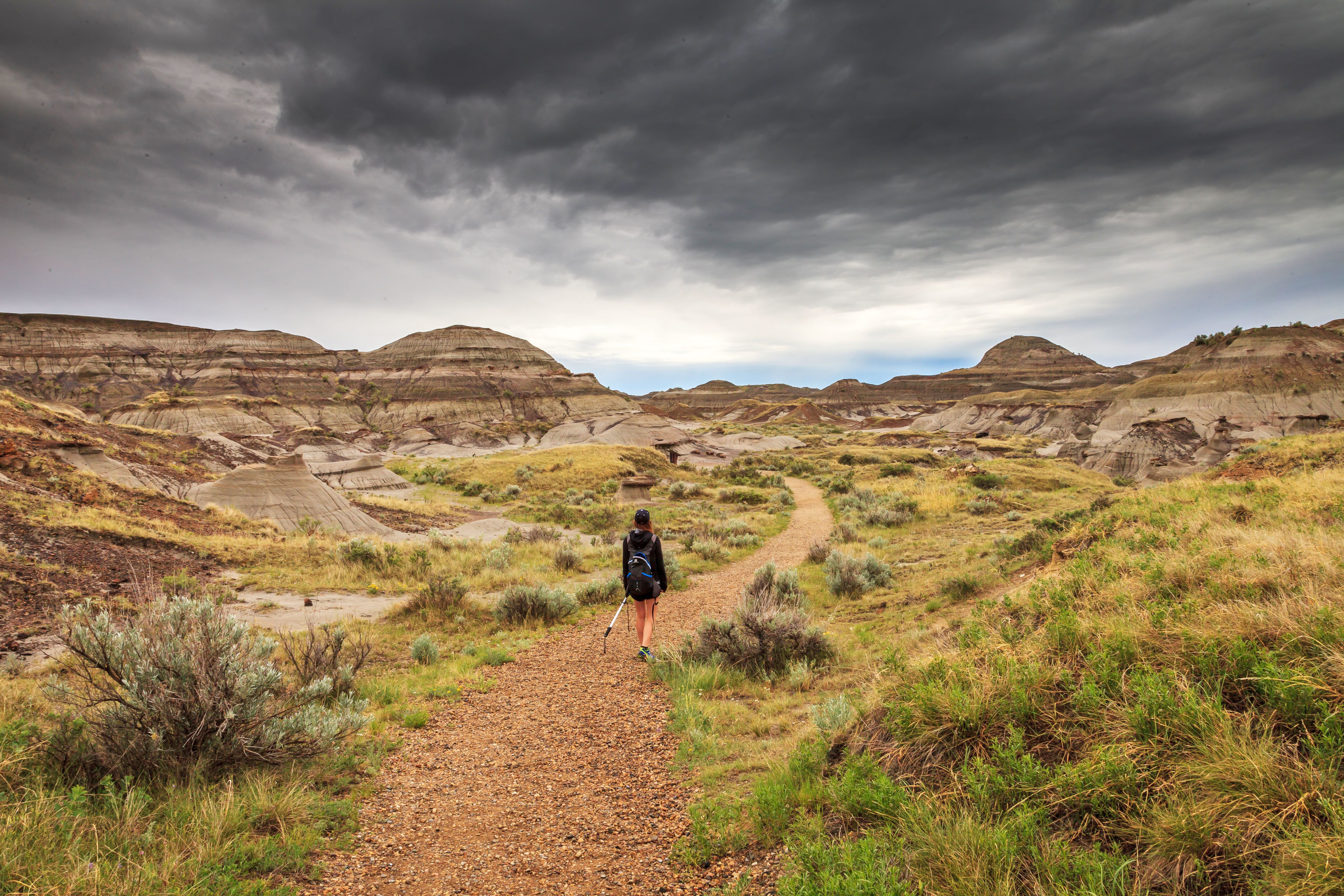 Wanderweg durch die Badlands bei Drumheller, Alberta