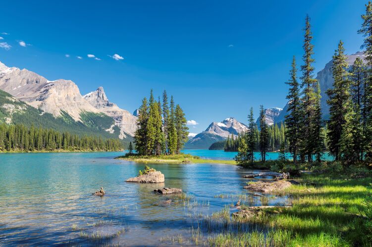 Blick auf den malerischen Maligne Lake