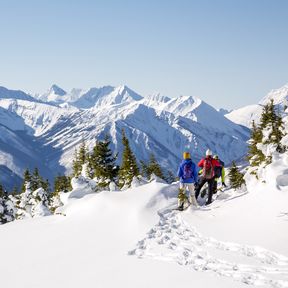 Eine Schneeschuhwanderung durch das Kananaskis Country in Alberta