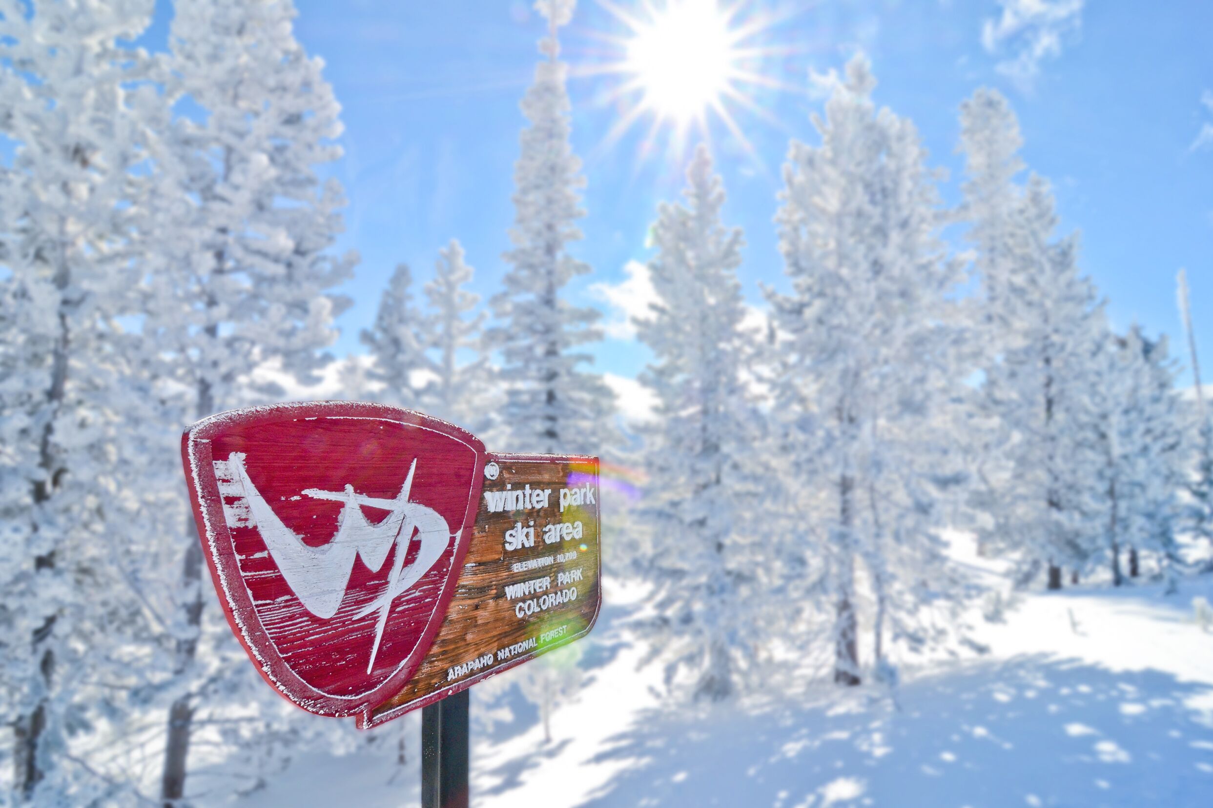 Schild im Winter Park in Colorado, USA