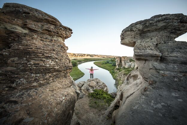 Landschaftsaussicht des Writing-on-Stone Provincial Parks Landschaftsaussicht des Writing-on-Stone Provincial Parks