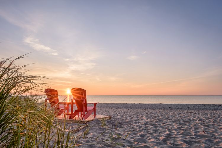 Sonnenuntergang am Kellys Beach im Kouchibouguac-Nationalpark in New Brunswick