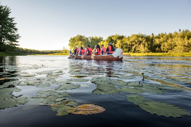 Freunden machen eine Kanutour im Kejimkujik-Nationalpark in der kanadischen Provinz Nova Scotia