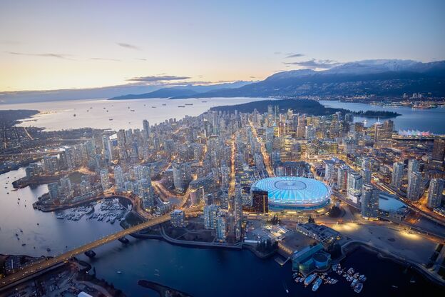 Skyline Vancouvers im Winter aus der Luft fotografiert