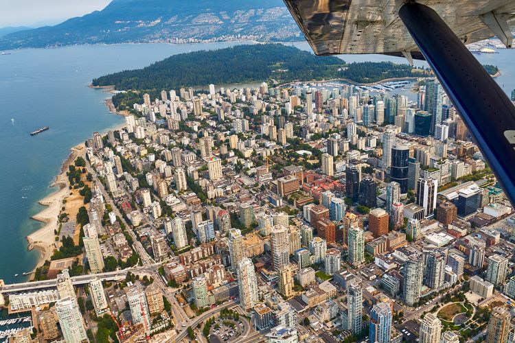 Blick aus einem Flugzeug auf Vancouver, Britisch Kolumbien