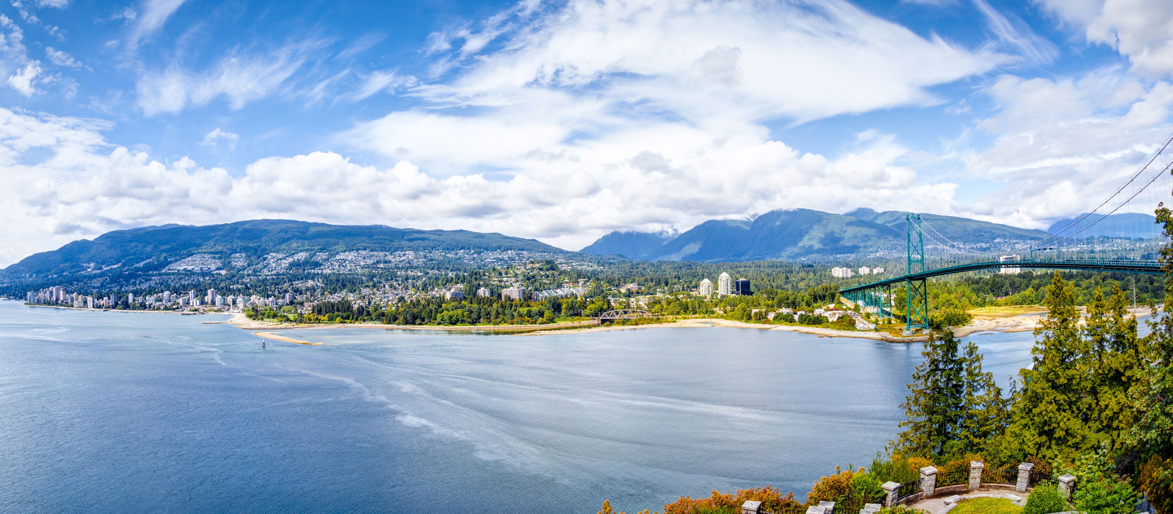 Panoramaaufnahme West Vancouver mit der Lions Gate Bridge
