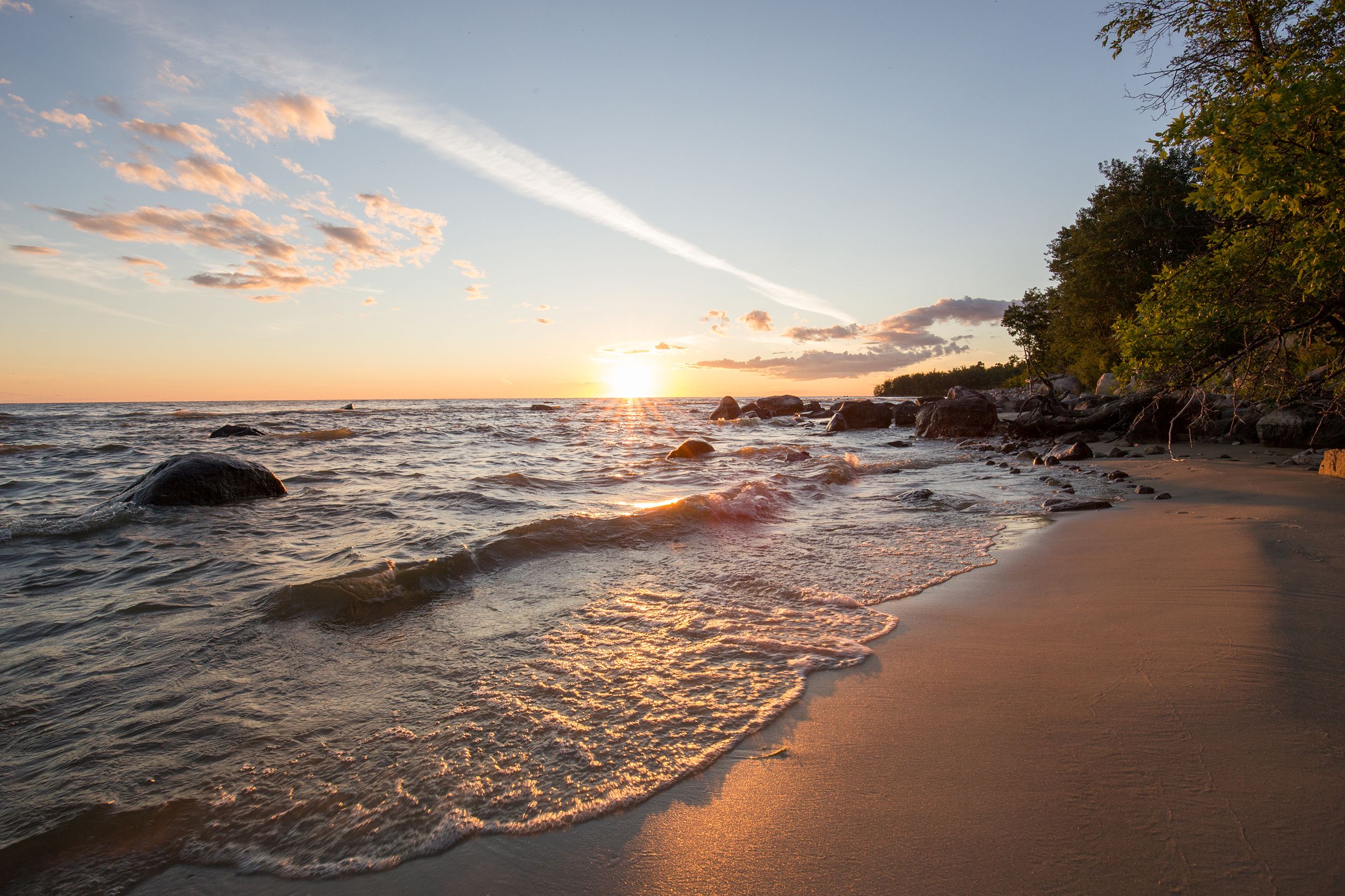 Sonnenuntergang am Vicotria Beach in Manitoba, Kanada
