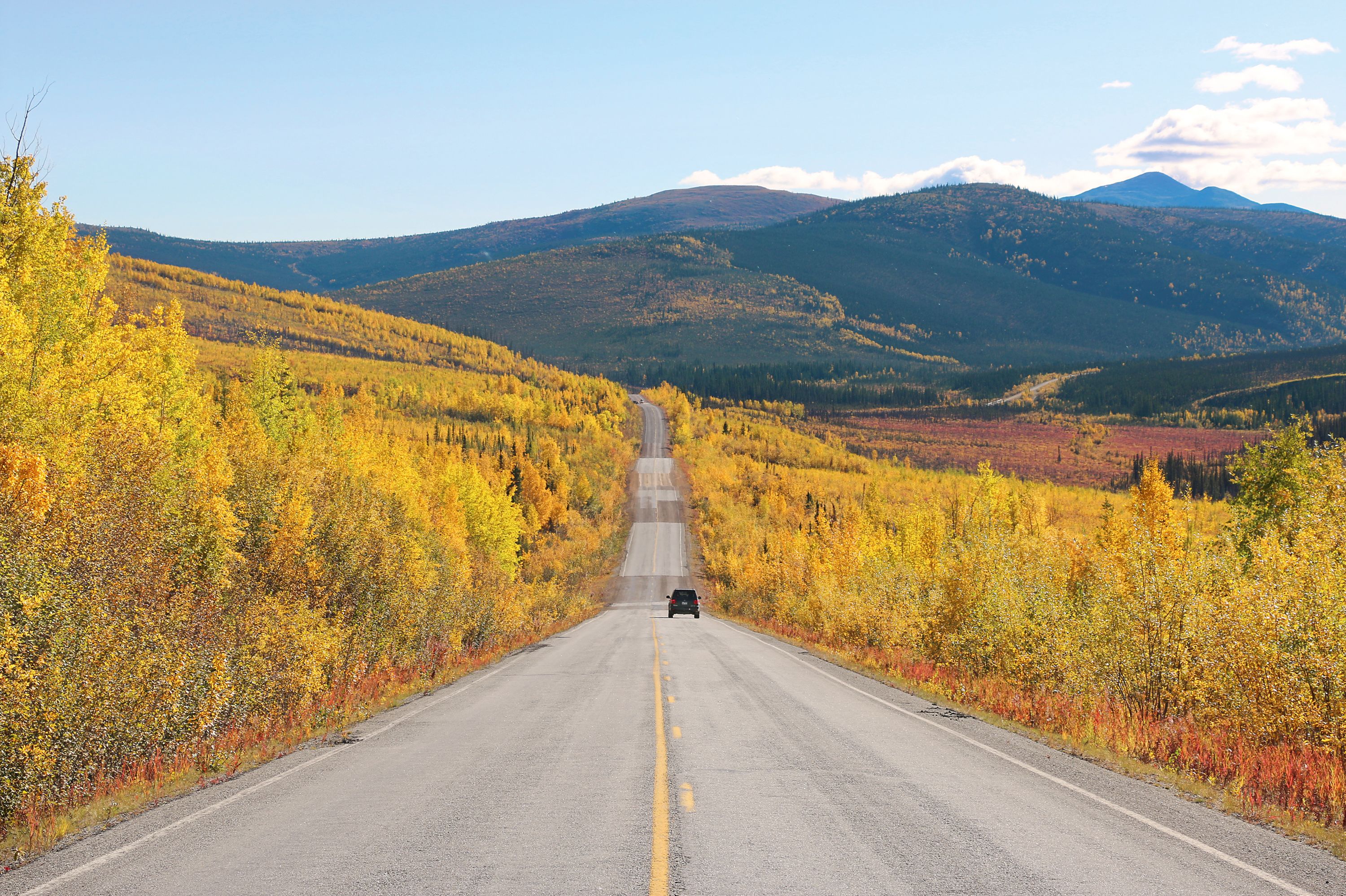 Ein Highway in Alaska in herbstlichen Farben