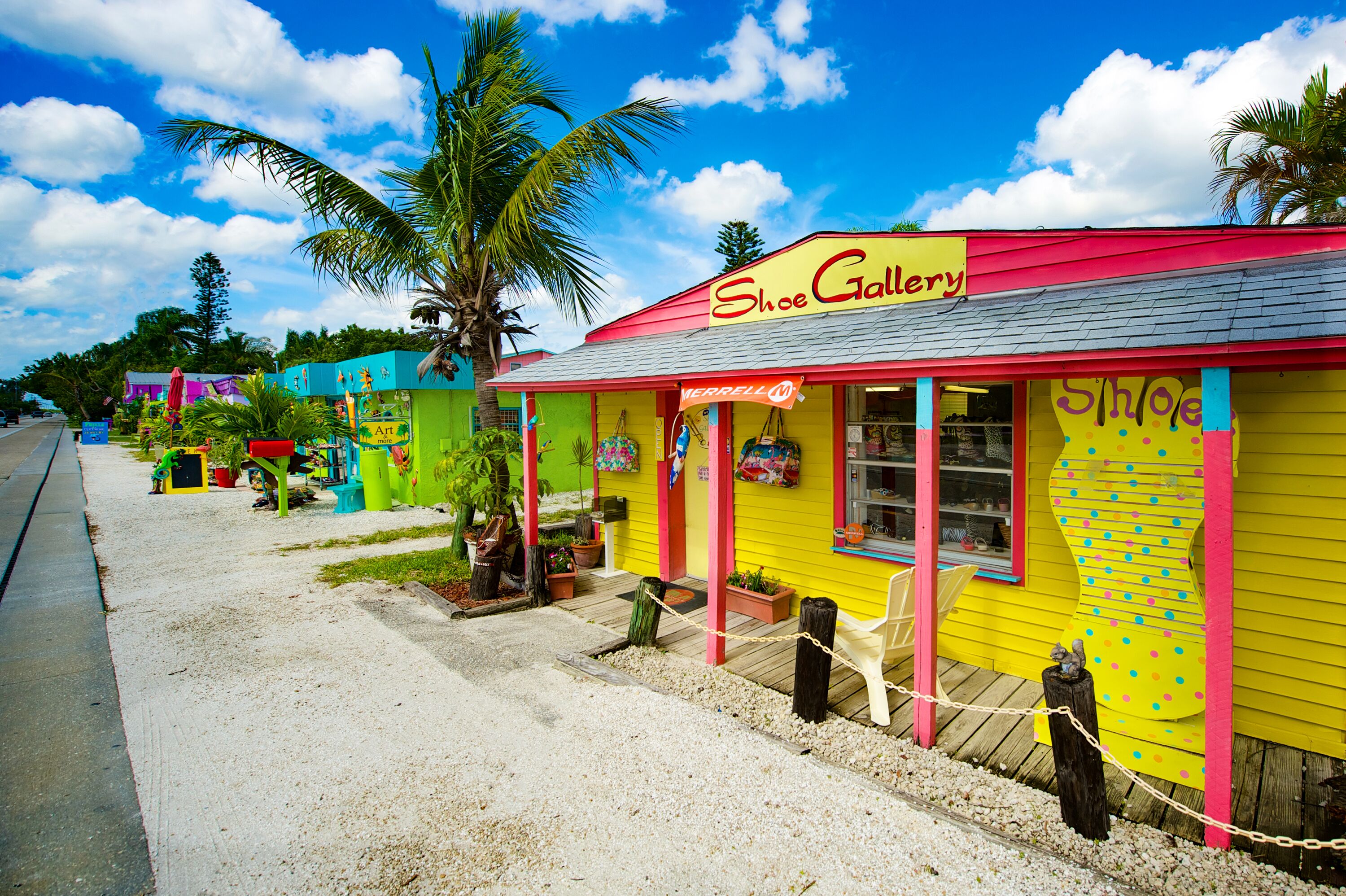 Die farbenfrohen Hütten auf der Insel Matlacha in Florida Die farbenfrohen Hütten auf der Insel Matlacha in Florida