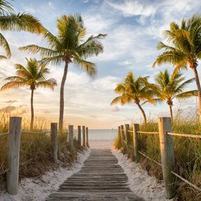 Ein FuÃŸweg zum Smathers Beach bei Sonnenaufgang in Key West, Florida