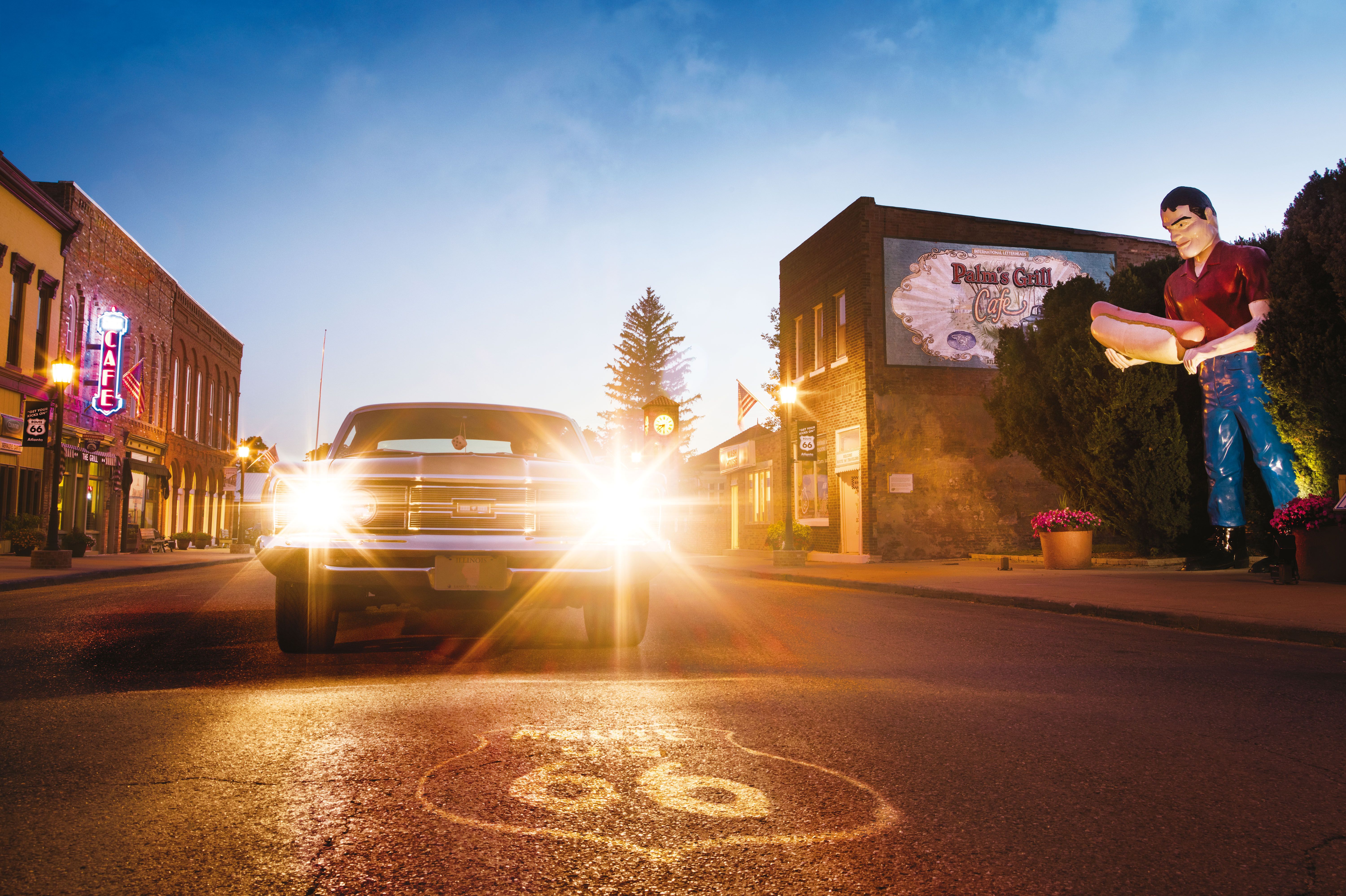 Route 66 bei Nacht, Illinois