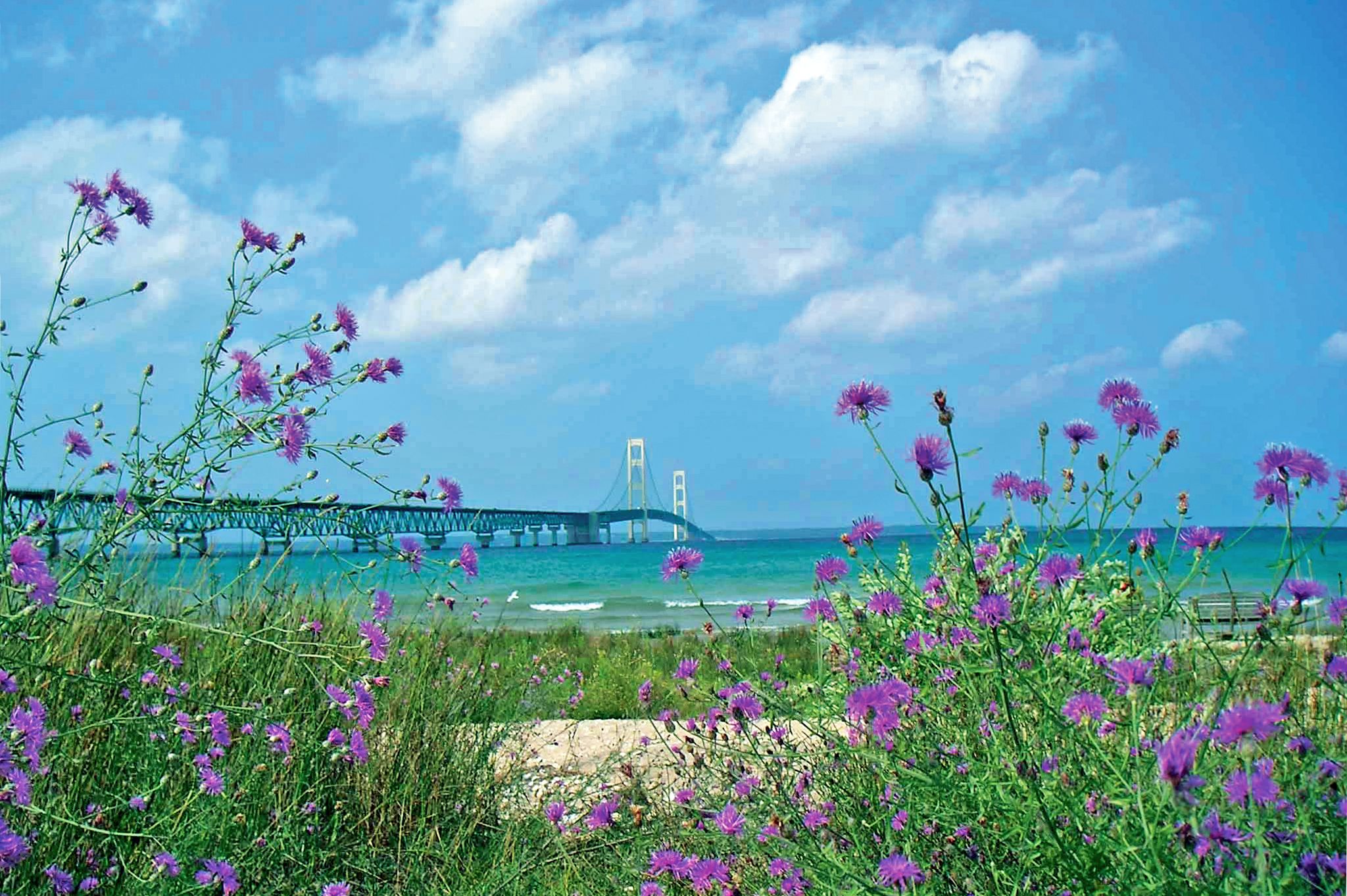 Blick auf die Mackinac Island Bridge