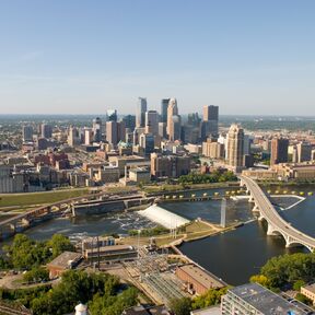 Aerial of Minneapolis skyline