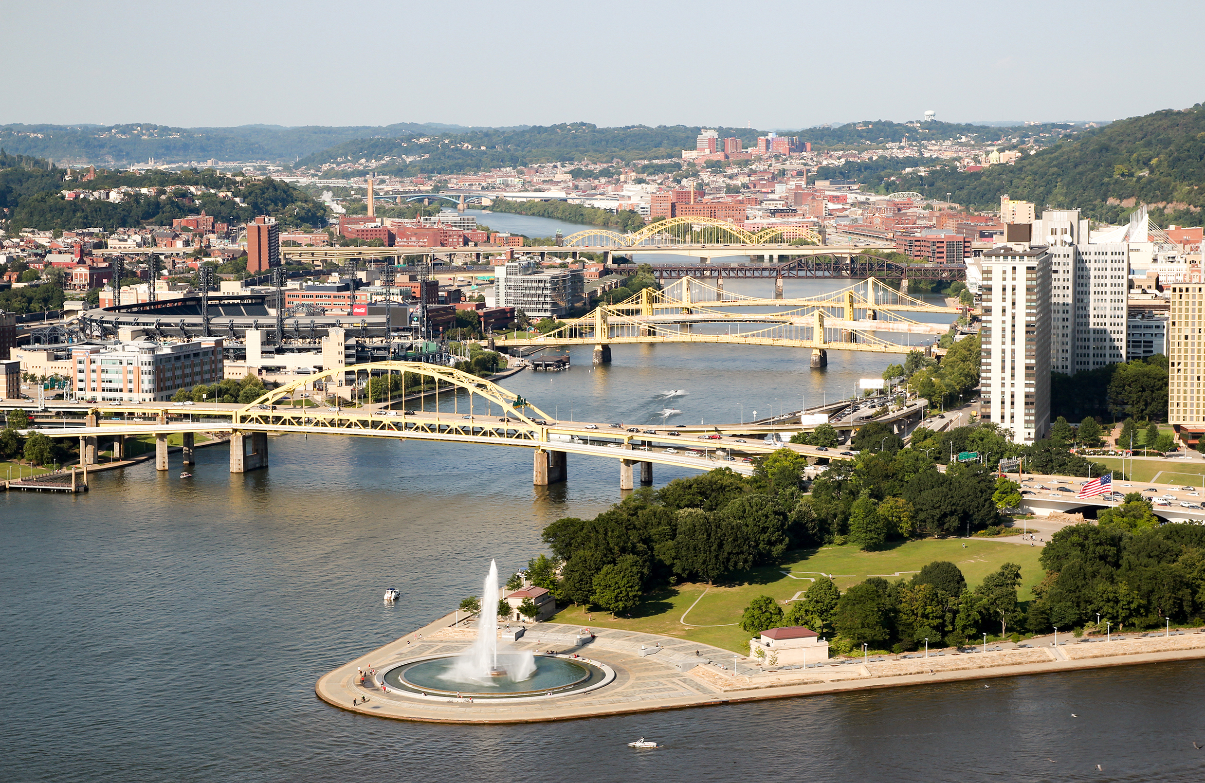 Ausblick auf den Point State Park in Pittsburgh, Pennsylvania