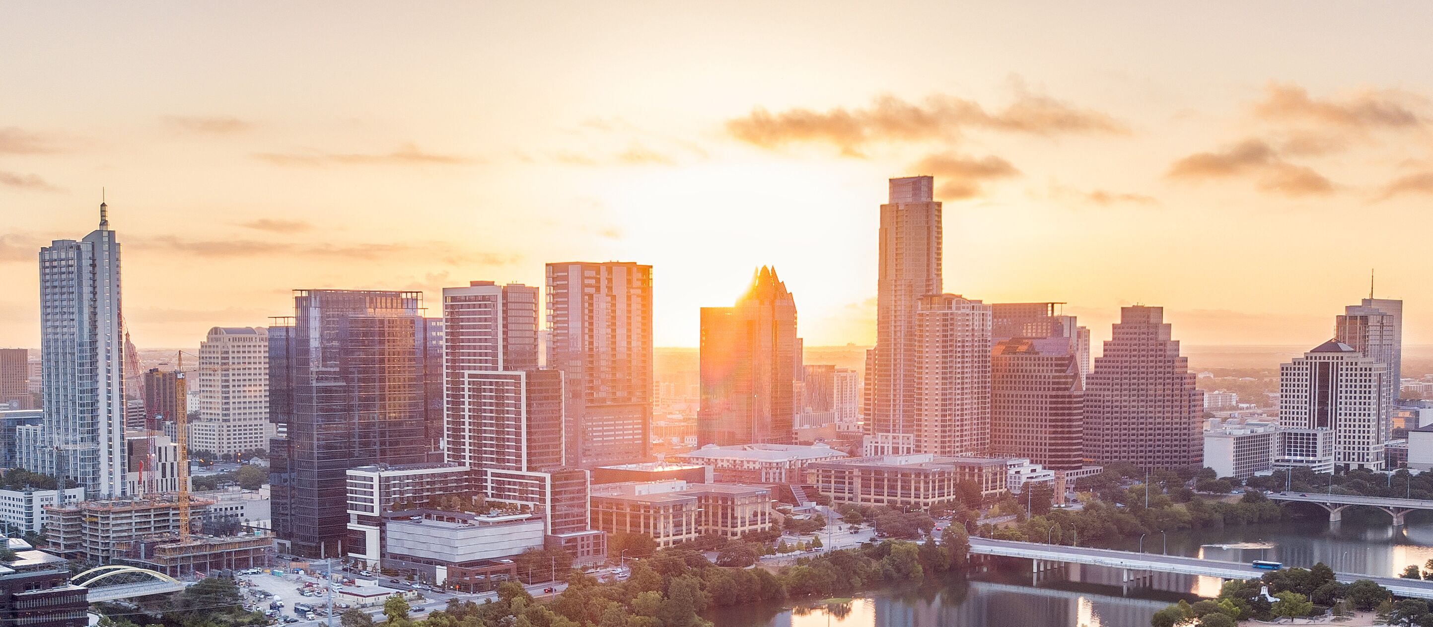 Skyline von Austin, Texas bei Sonnenuntergang
