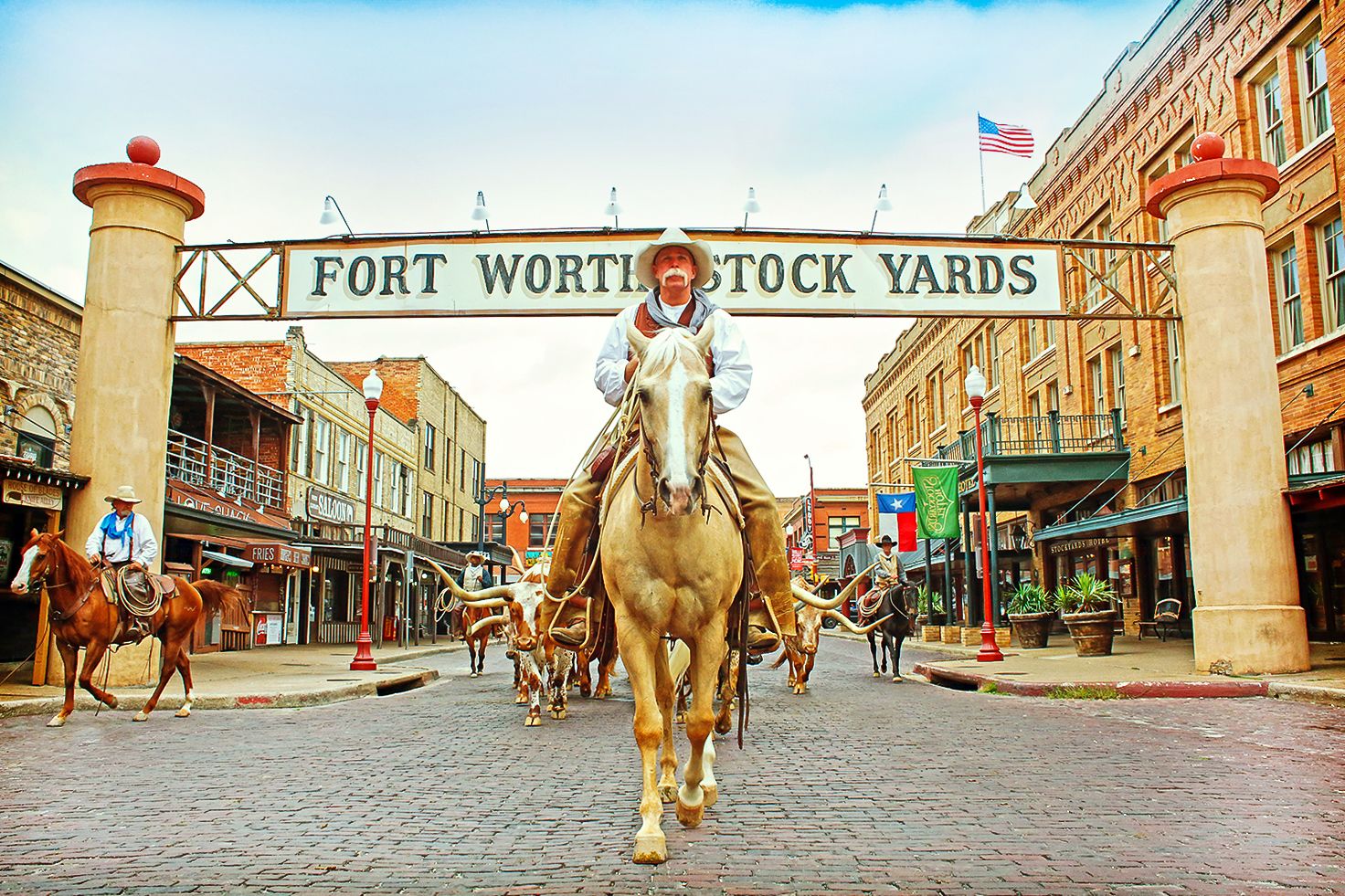 Das historische Viertel Fort Worth Stockyards in Fort Worth, Texas