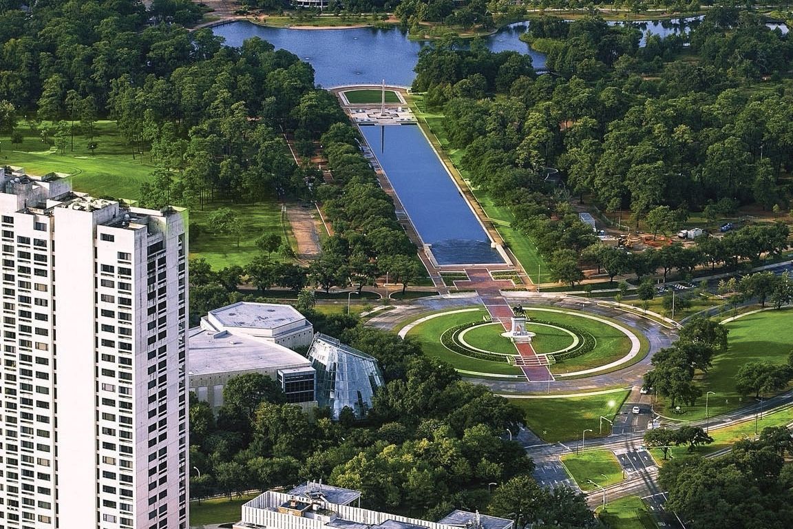 Der Hermann Park in Houston aus der Vogelperspektive